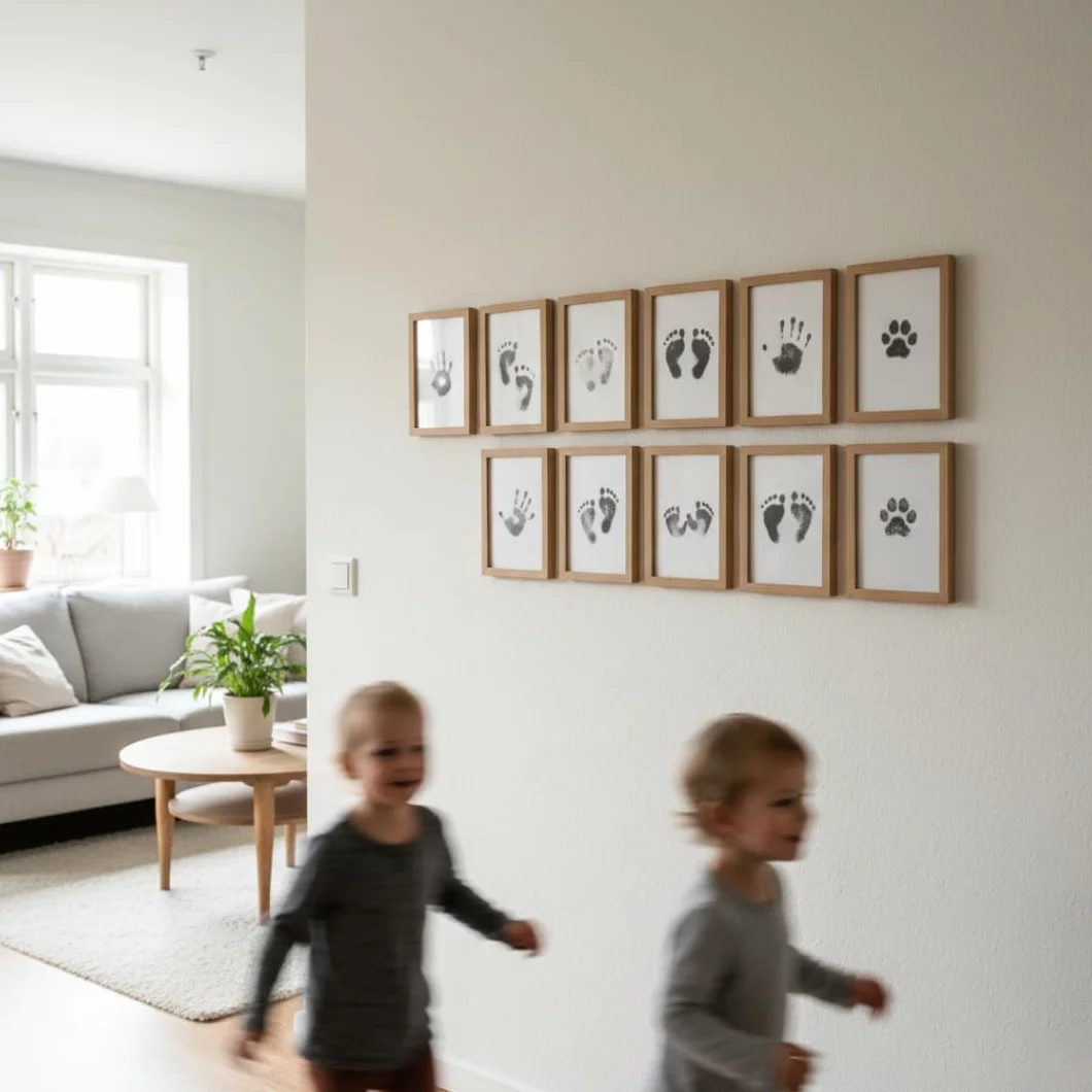 Niebrudzący Tusz do Odcisków Rączki i Nóżki Dziecka, Czarny, 0-6 Miesięcy, Zestaw z 2 Białymi Kartami