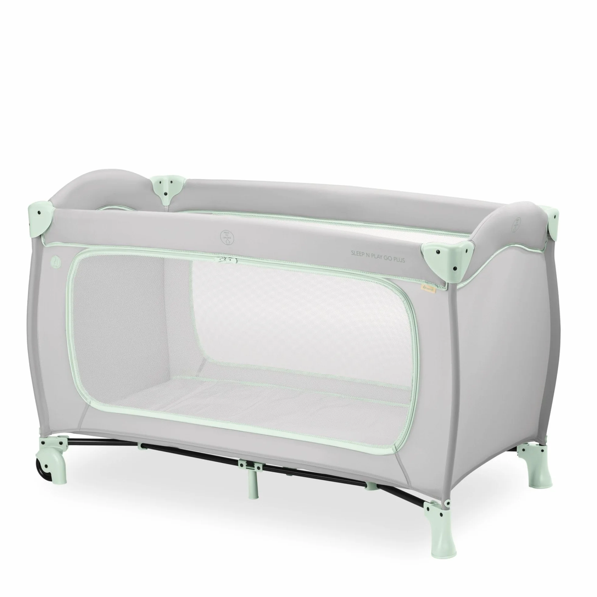 hauck Bebe Sleep N Play Go Plus, duży otwór boczny do zabawy, składany, kompaktowy, torba do przenoszenia, od urodzenia do 15 kg, Dusty Mint