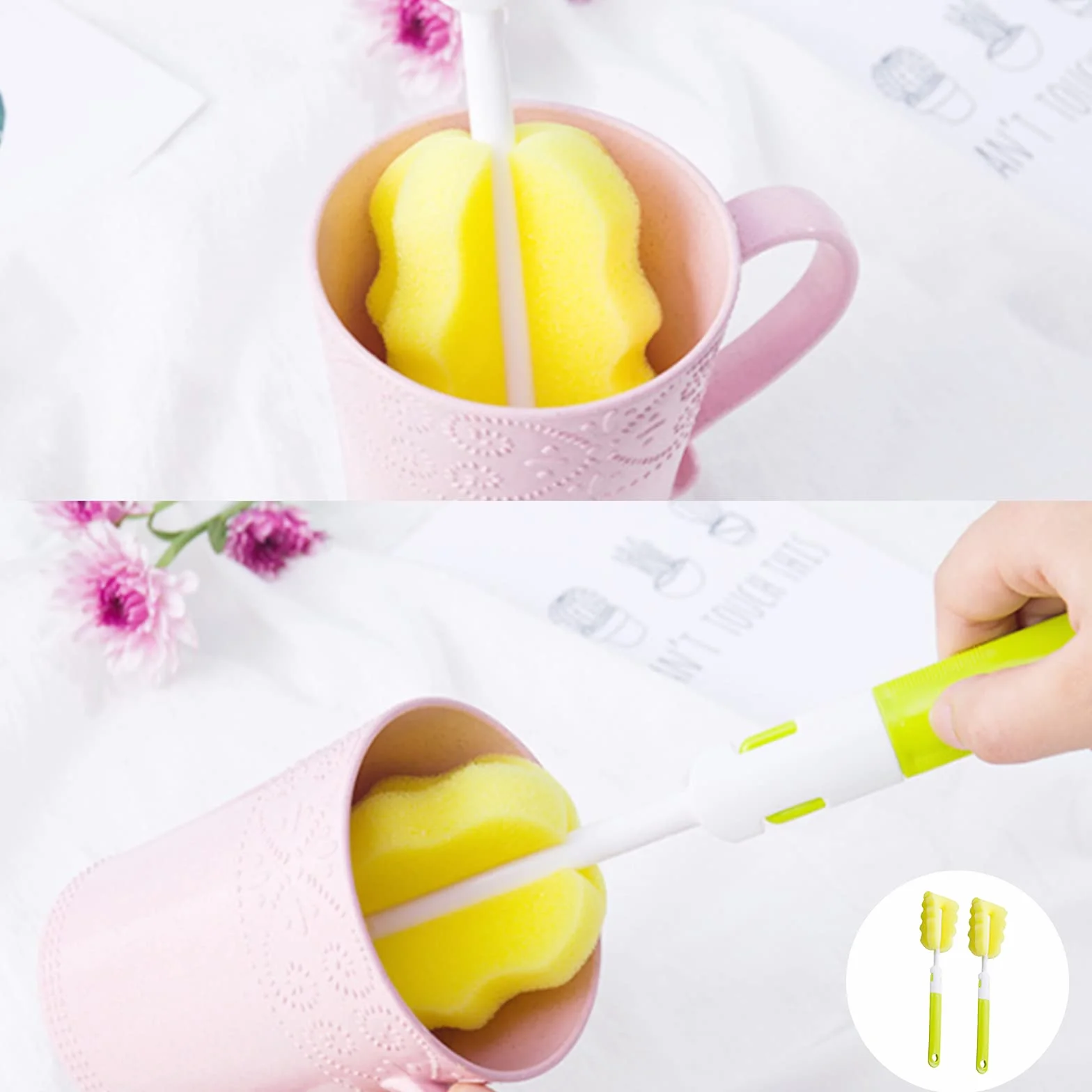 8 szczotek piankowych, szczotka do butelek, gąbka do czyszczenia butelek dla niemowląt, szczotka do czyszczenia butelek, butelek dla niemowląt, filiżanek (pomarańczowy, niebieski, zielony, różowy)