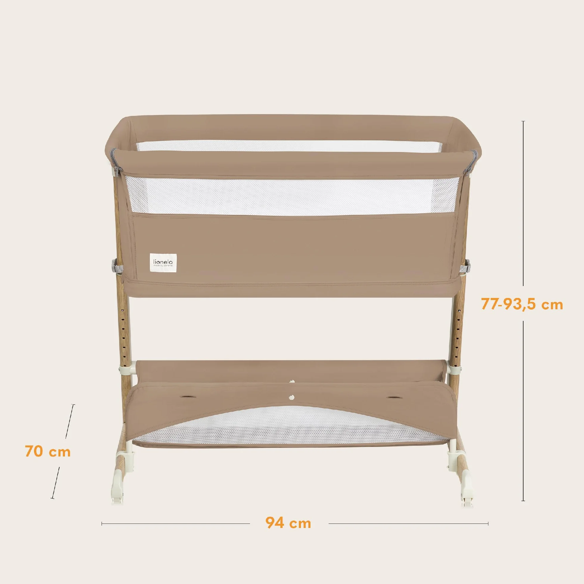 LIONELO THOMI PLUS 5 w 1 Dziecięce Łóżeczko Wolnostojące, Dostawne do 9kg, dla Starszego Dziecka do 30 kg, Kojec do 15 kg, Sofa do 100 kg Regulacja Wysokości, 2 Koła, Otwierany Bok (Carmel)