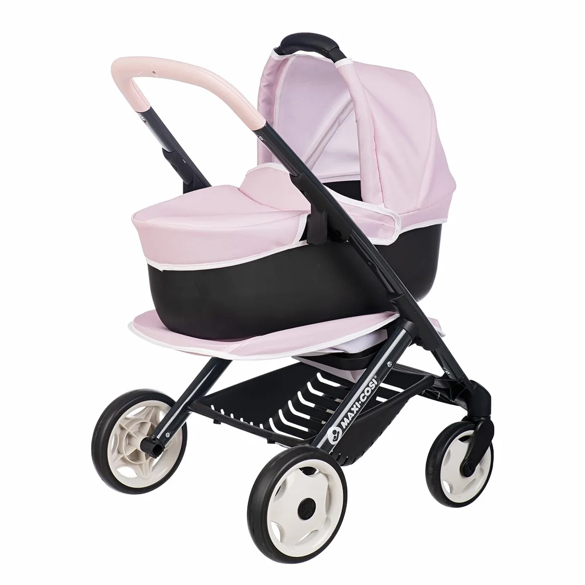 Smoby - Maxi-Cosi - Różowy wózek spacerowy i głęboki - Dla lalek do 42 cm - 3 w 1 - Imitacja zabawki - Ciche i wielokierunkowe koła - Duży kosz do przechowywania - Od 3 lat - Wyprodukowano w Hiszpanii
