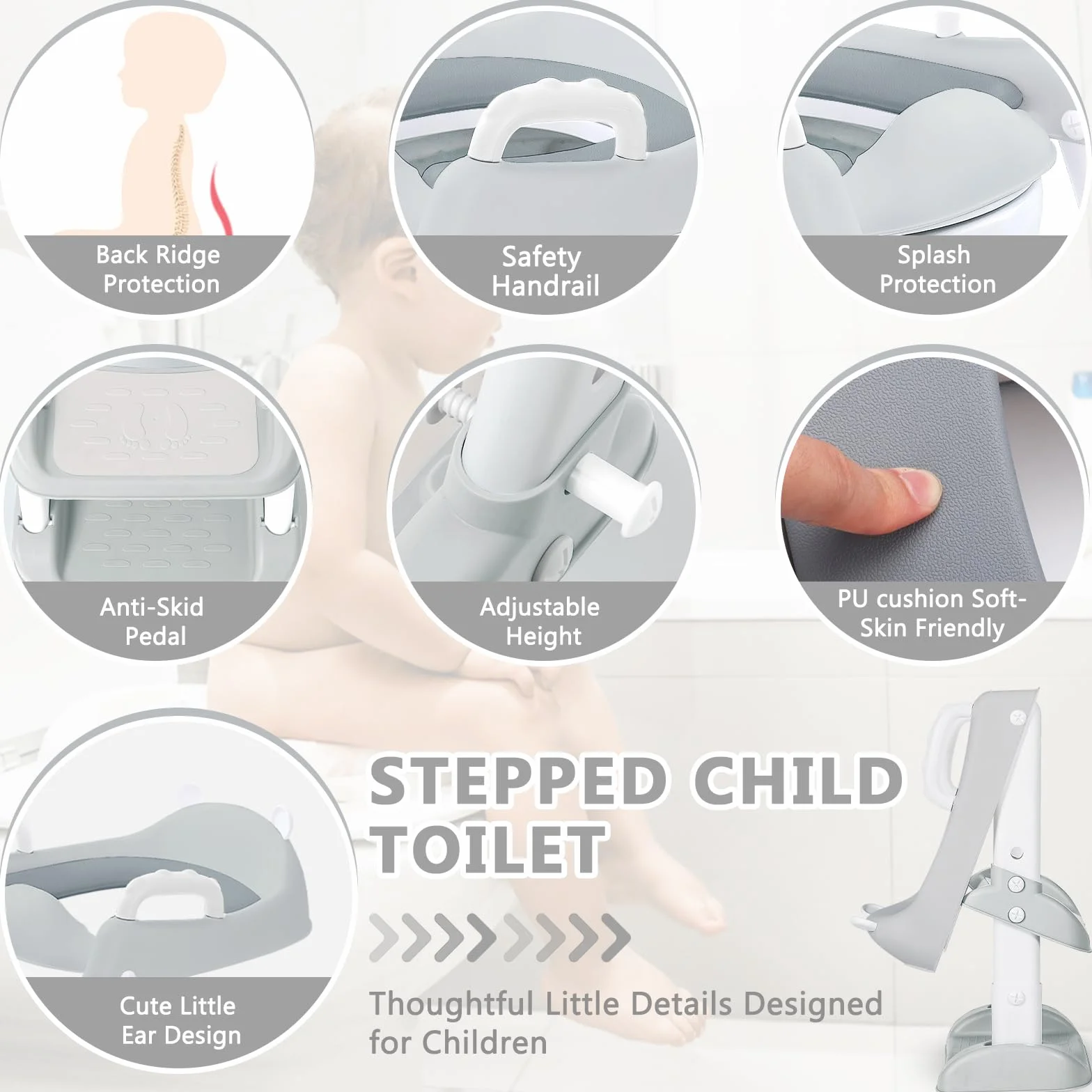 FAMKEEP Adapter toalety dla dzieci, przenośny reduktor nocnik Toaleta łazienkowa z drabiną, adapter toalety dla dzieci, regulowany, składany, wyściełana poduszka PU, antypoślizgowa, do toalet w kształcie litery V, U lub O