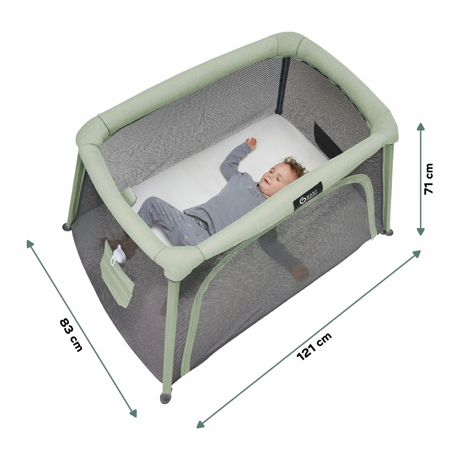 Babymoov Łóżko parasolowe Moov and Comfy 3 w 1 - Idealne od urodzenia do 4 lat - 2 poziomy: kołyska i duże łóżko dodatkowe z placu zabaw - łatwy w montażu i złożeniu - Dożywotnia