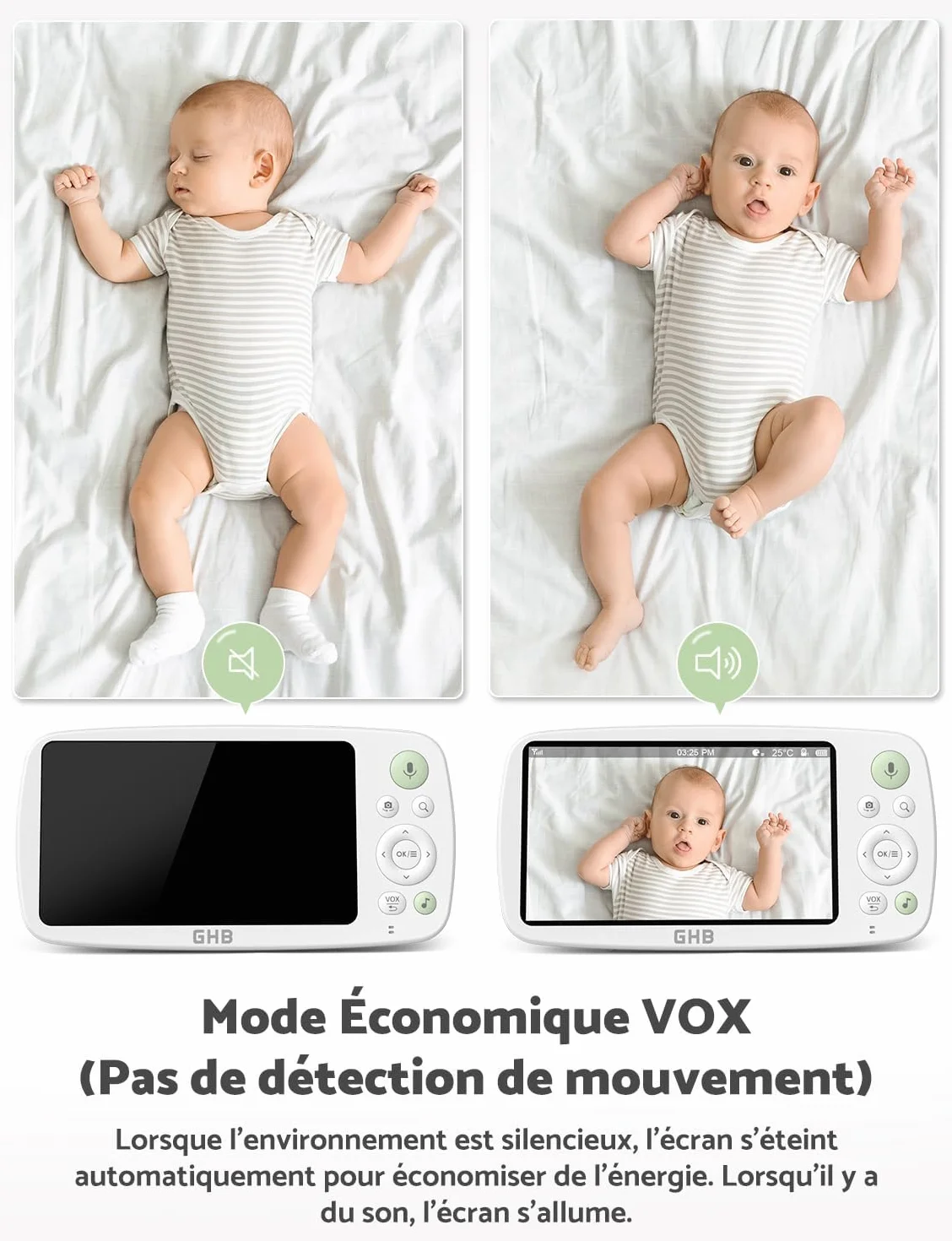 GHB Babyfoon met Camera 5 inch HD 1080P 4000 mAh-accu 24/7 VOX-modus 4x Zoom Tweerichtingsgesprek Nachtzicht Bereik 300 meter