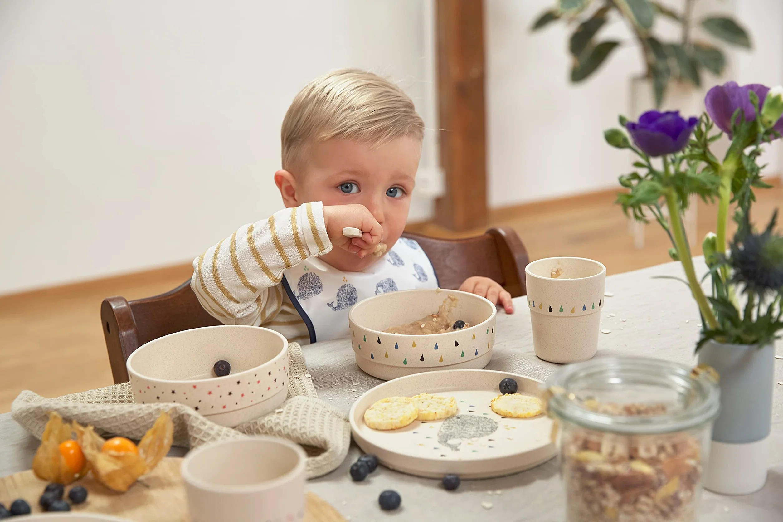 LÄSSIG Talerz dziecięcy bez melaminy, nie zawiera BPA, do zmywarki i kuchenki mikrofalowej/Plate Little Water Whale