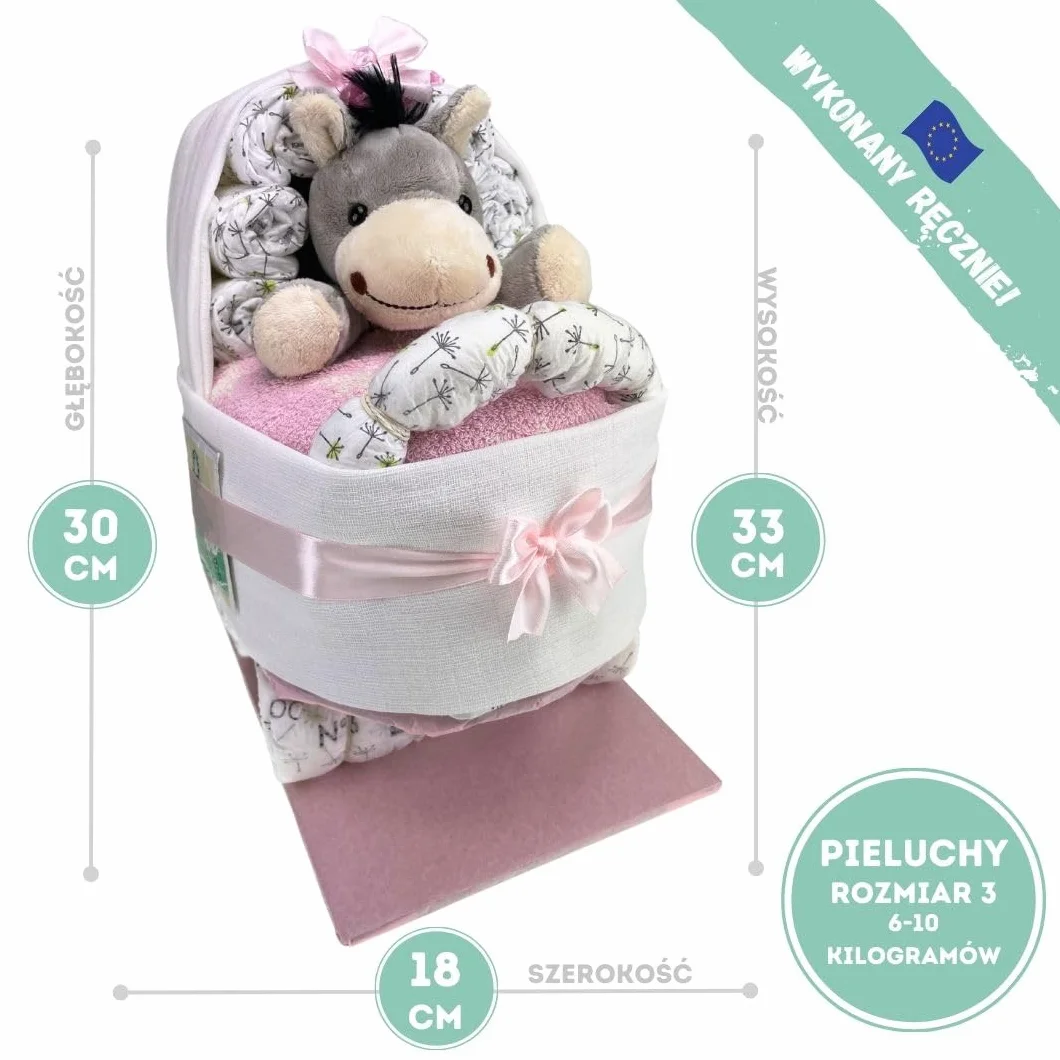 myBambini ® wózek dziecięcy z przytulanką - przytulanka - prezent na narodziny - baby shower - baby - baby shower - puller party (różowy)
