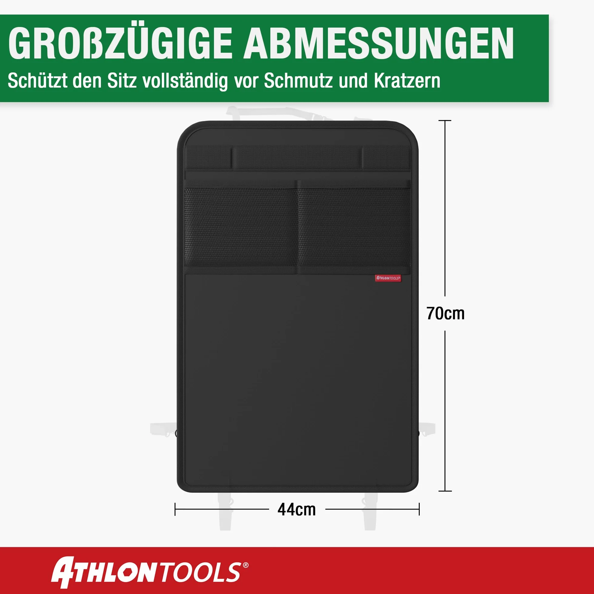 ATHLON TOOLS Mata ochronna na oparcie z powłoką, wzmocniona – z kieszeniami z siatki – odporna na zabrudzenia, łatwa w utrzymaniu i odporna na działanie wody, Czarny - 1 szt.
