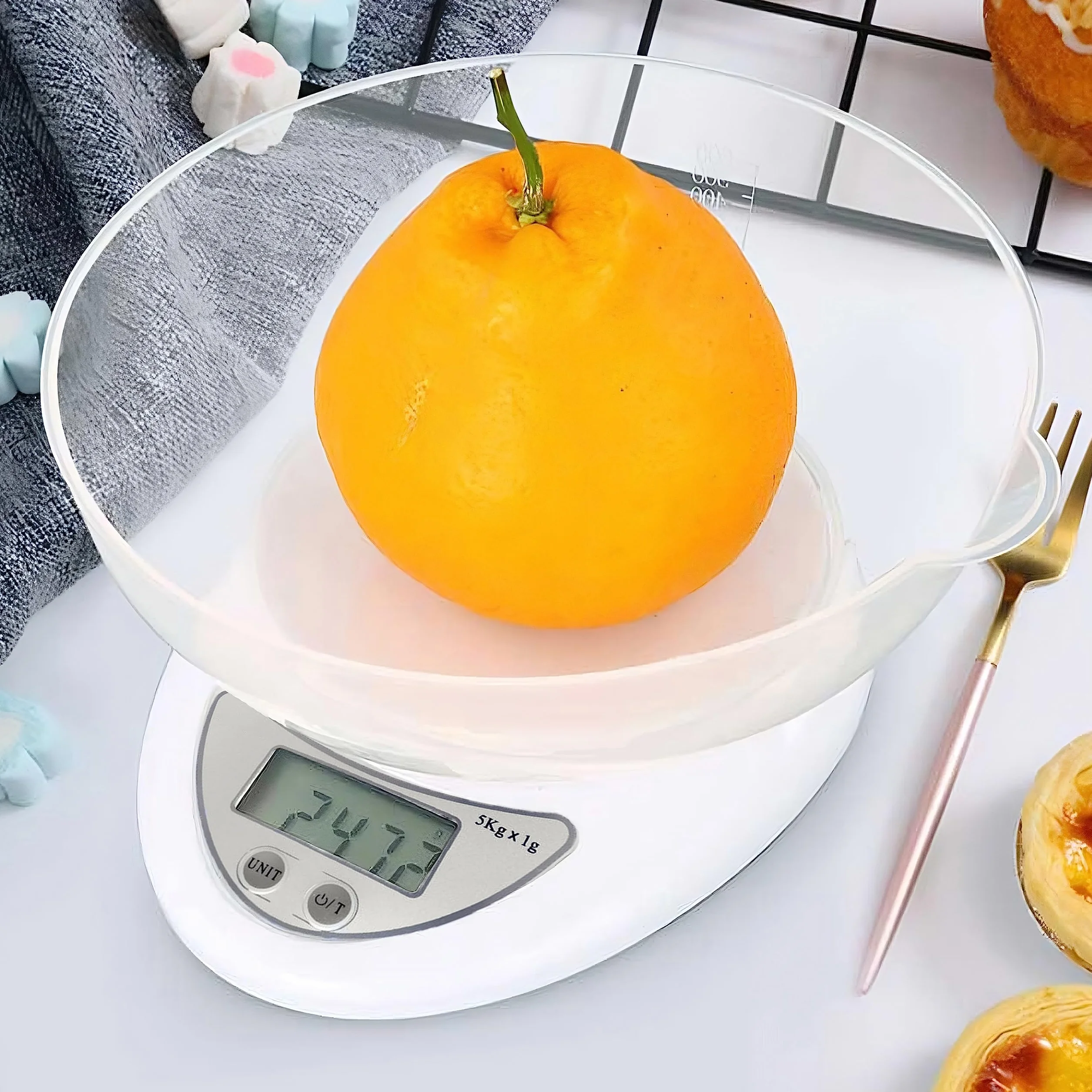 Retoo skala kuchenna elektroniczna z misą 790ml, waga cyfrowa PT-860, 5 kg/11 lb, waga kuchenna, waga precyzyjna, funkcja tary, wyświetlacz LCD, automatyczne wyłączanie, 11,3x5,3x17,5 cm, srebrna