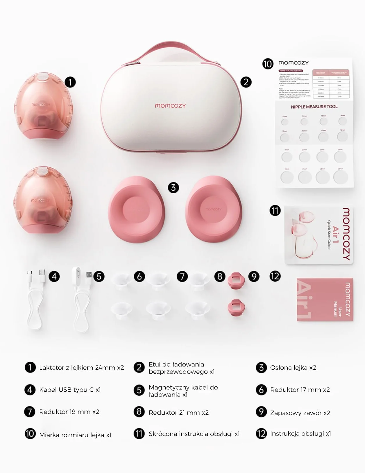 Momcozy Air 1 Niezwykle Cieniutki Laktator, Przenośny Laktator Bezprzewodowy z Etui Ładującym i Sterowaniem przez Aplikację z Trybem Automatycznym i Alerty o Napełnieniu, Przezroczysta Góra
