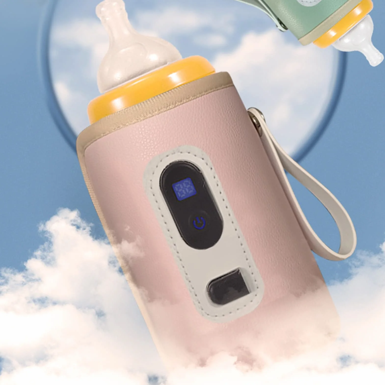 Naroote Przenośny Podgrzewacz do Butelek Regulacja Temperatury Ekranu LCD do Samochodowego Podgrzewacza Butelek Karmienia Wodoodporna Tkanina z Włókna 3,1 X 5,5 Cala (PINK)