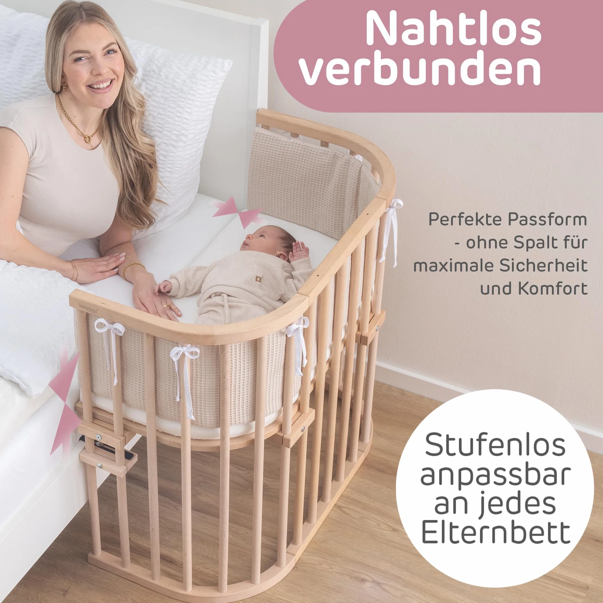 Babybay Oryginalne łóżeczko do spania przy łóżku, naturalne niepoddane obróbce
