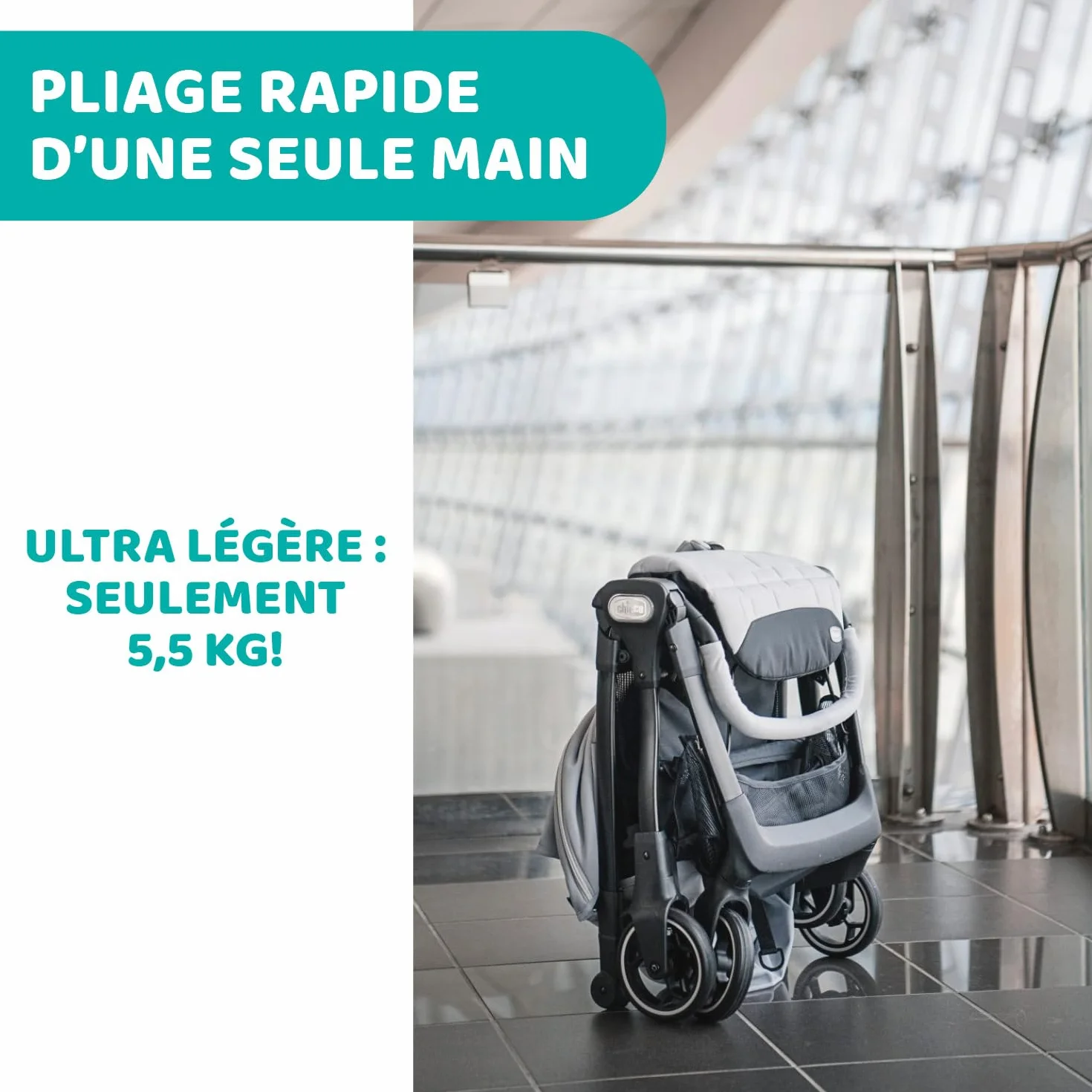 Chicco We Składany Lekki Wózek Spacerowy od Urodzenia do 22 Kg, Rozkładany Wózek z Pozycją Do Spania, Wyściełane Paski na Ramiona, Kompaktowy po Złożeniu, Budka i Okrycie Przeciwdeszczowe