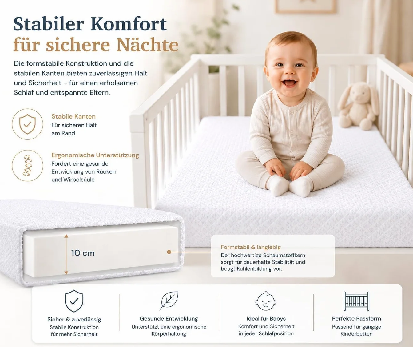Comfort materac Maxi – 70 x 140 x 10 cm – zrównoważony – można go zwinąć, sprawdzony pod kątem substancji szkodliwych, certyfikat, 100% polibawełna, poszewka nadająca się do prania