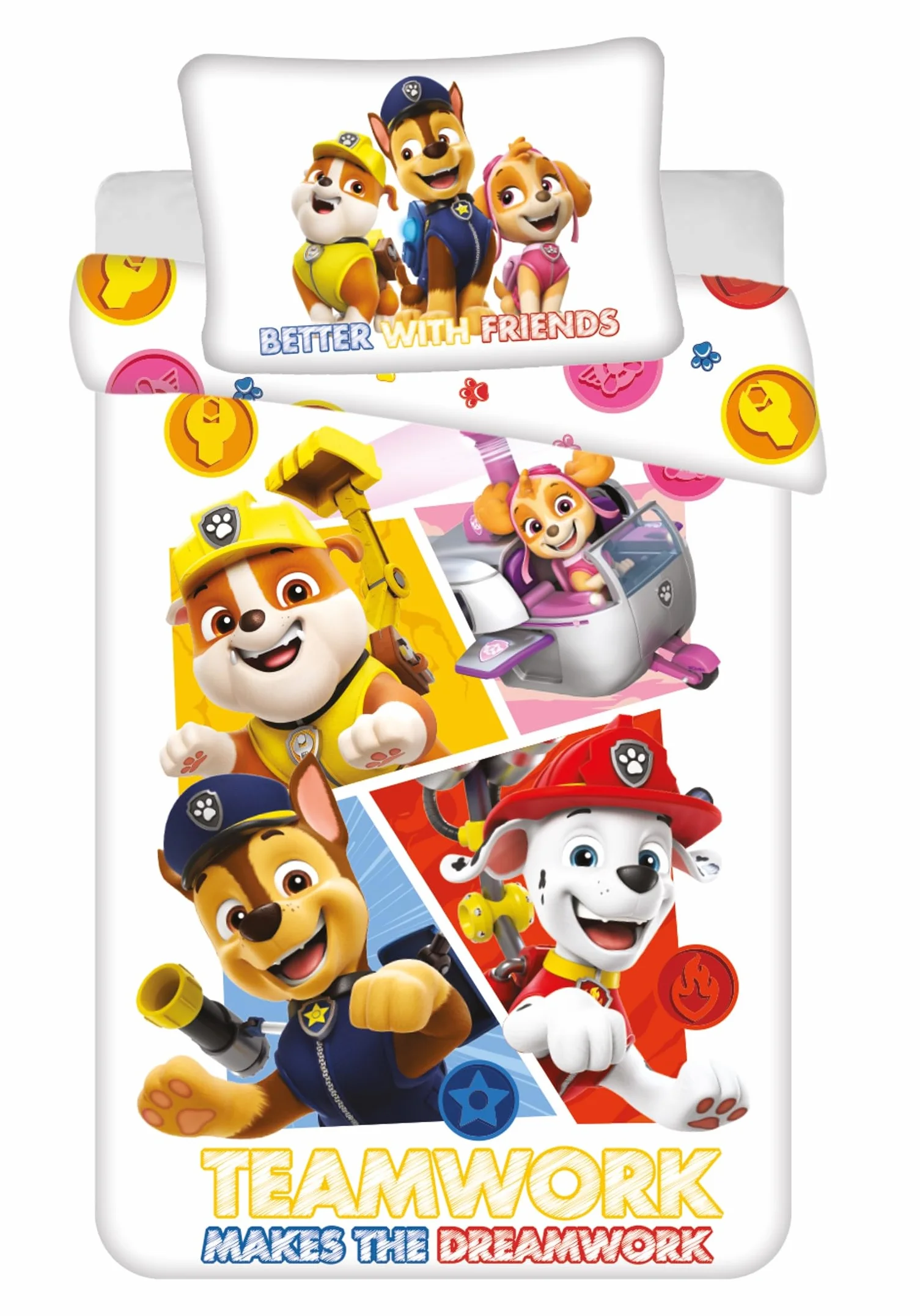 Psi Patrol komplet pościeli dziecięcej dla małych dzieci, poszwa na kołdrę 100 x 135 cm i poszewka na poduszkę 40 x 60 cm, bawełna dla dziewcząt i chłopców, Ökotex