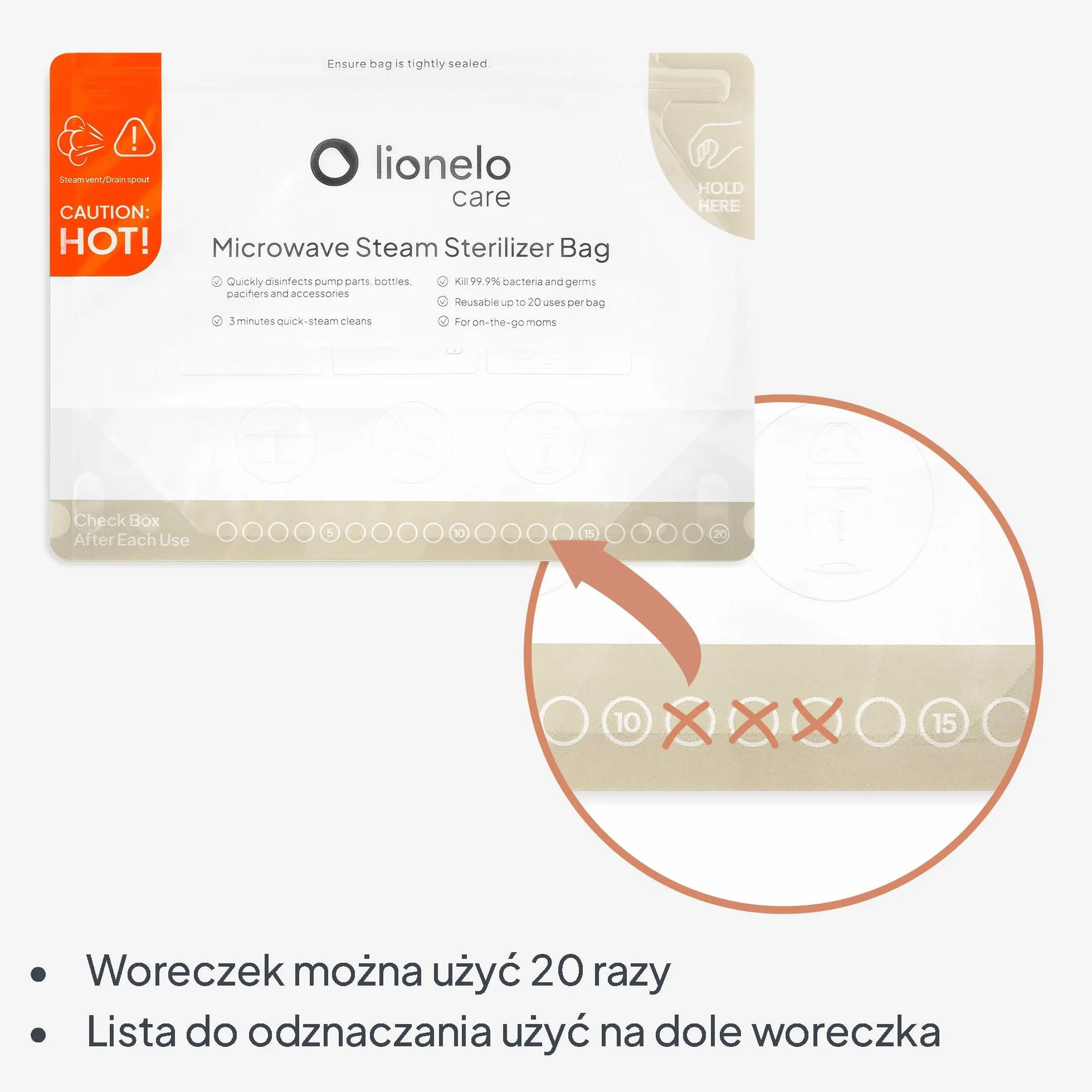 Lionelo Torebki do Sterylizacji Parowej ThermBag do Mikrofalówki, Sterylizator do Butelek dla Niemowląt, Smoczków, Laktatora, Podróżny, Woreczki 16 szt. Wielorazowe