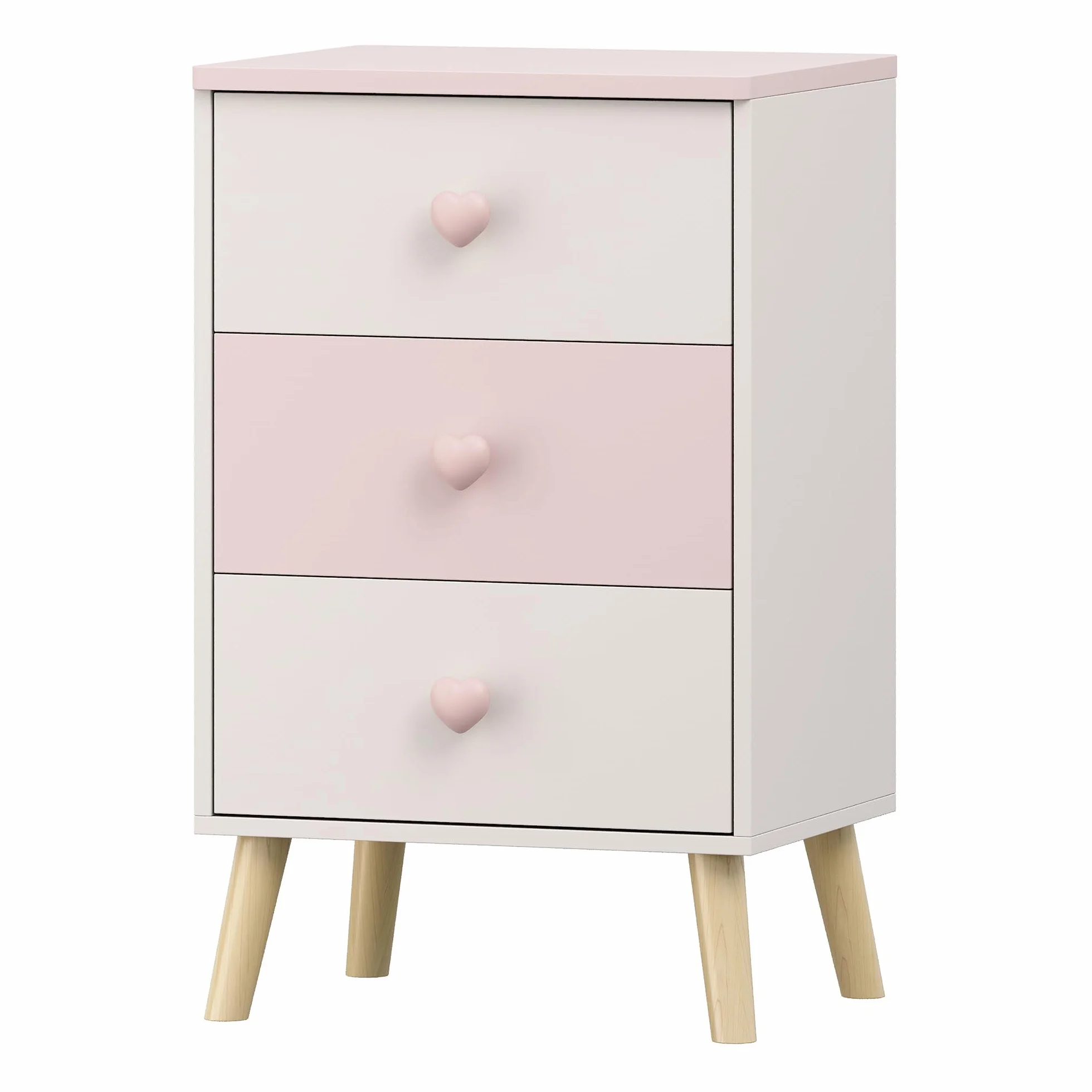 [en.casa] Komoda dziecięca z 3 szufladami Sandnes szafka z szufladami wąska 62 x 38 x 30 cm pokój dziecięcy szafka nocna drewniane nogi biały/różowy
