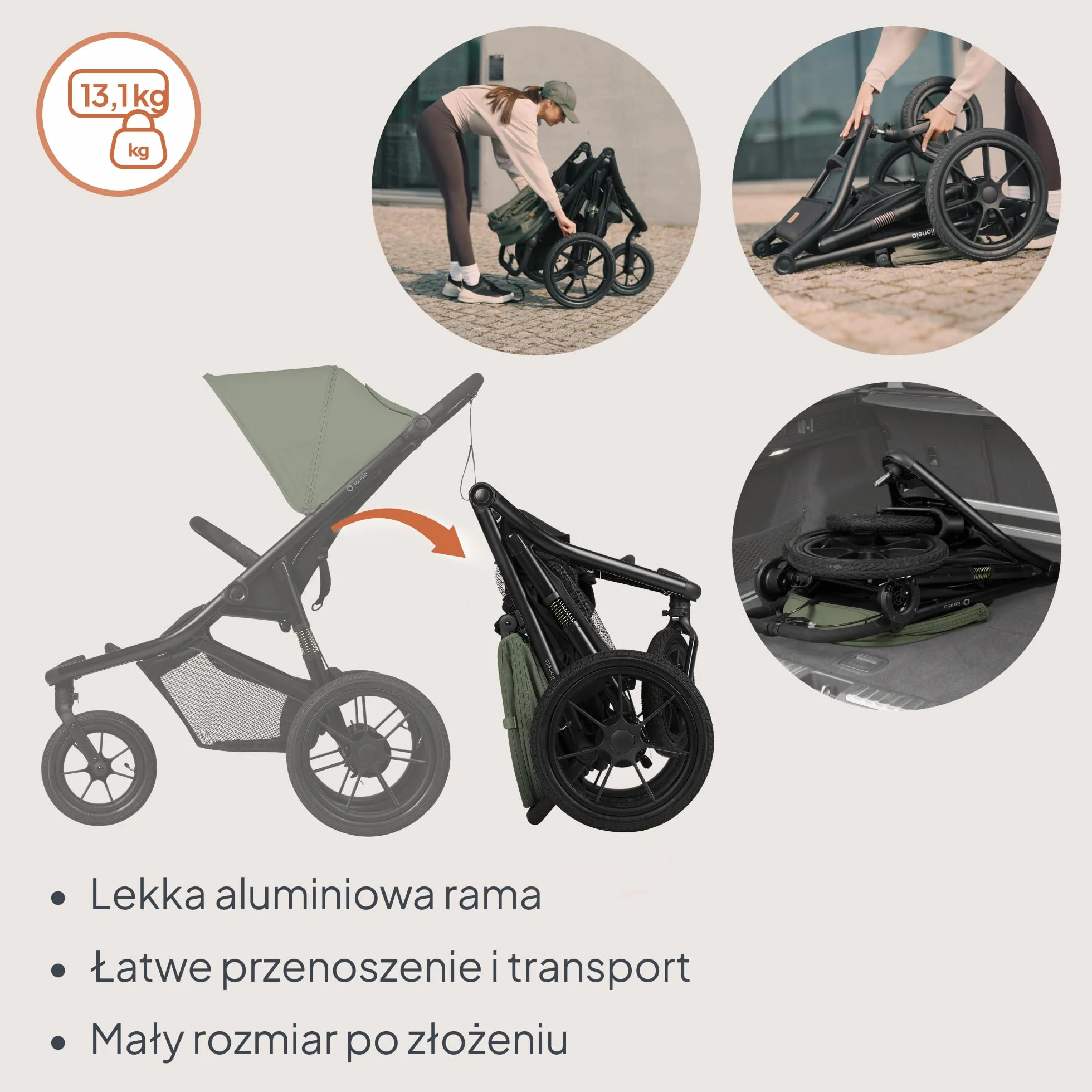 LIONELO AZURA Wózek Dziecięcy do Joggingu od 6 miesięcy do 22 kg Trójkołowy Wózek do Biegania Regulacja Oparcia do Pozycji Leżącej Duże Pompowane Koła Pełna Amortyzacja Budka XXL (Zielony)