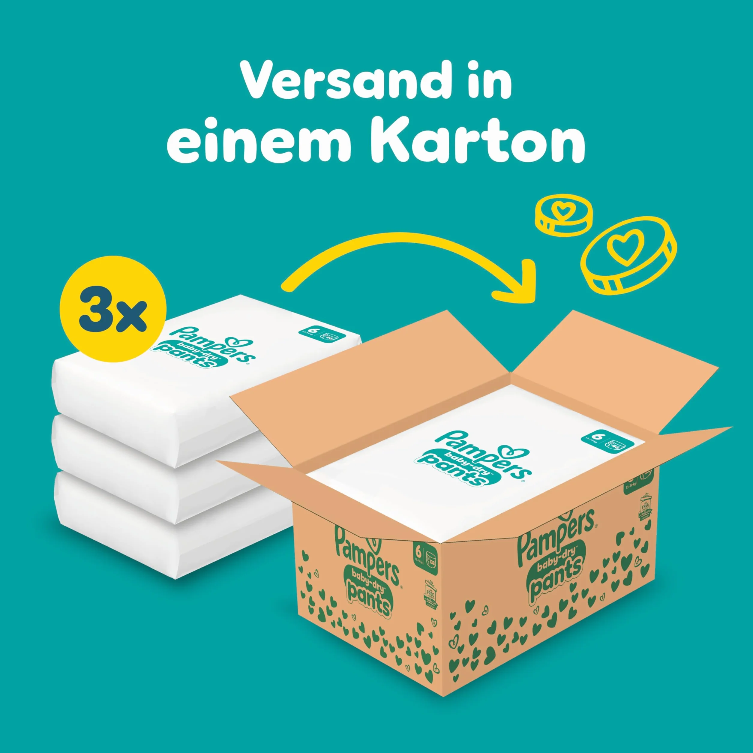 Pampers Spodnie Baby-Dry. Rozmiar 6, 138 pieluch, 14-19 kg, 360° Zabezpieczenie przed wyciekiem z kieszenią Stop & Protect na noc do 100% bez wycieków, opakowanie 1 miesiąc