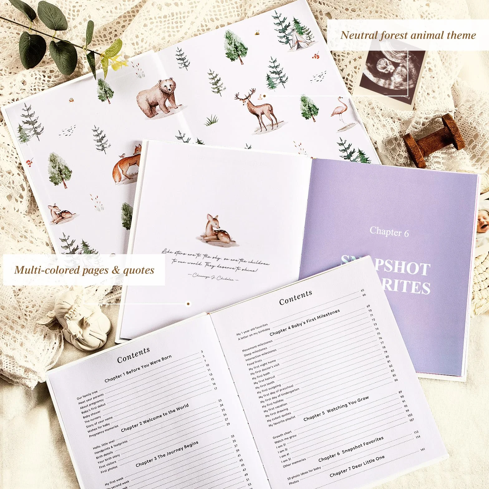 Lanpn Książka Urodzenia Dziewczynka Chłopiec - The Story of You, Album fotograficzny dla niemowląt od pierwszego roku do 5 lat, dziennik urodzenia Baby Book do wklejania zdjęć, pisanie prezent, 154