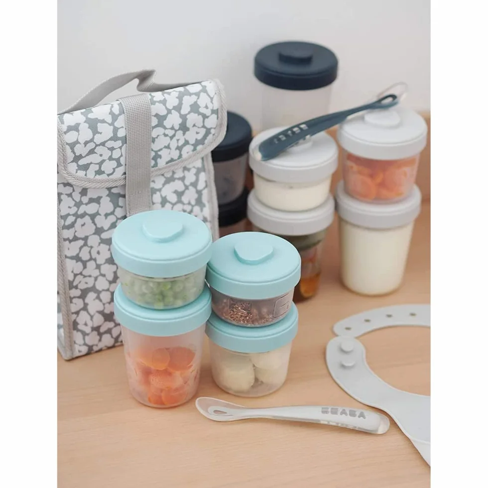 BÉABA, Zestaw 12 pojemników do przechowywania i 2 łyżki do karmienia z silikonu, pojemniki do układania w stos, 100% hermetyczne, zamrażanie, mleko matki, 2 x 90 ml + 4 x 150 ml + 6 x 250 ml,