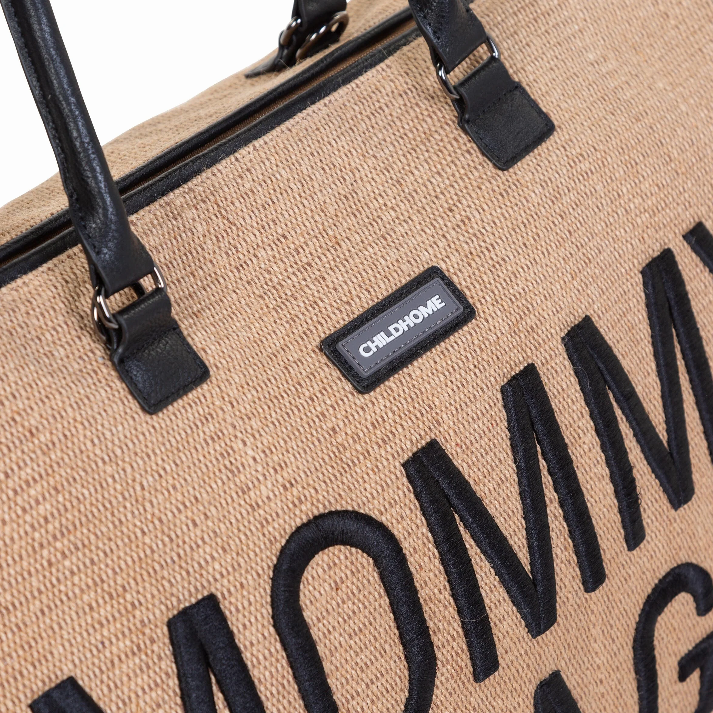 Childhome Mommy Bag torba do przewijania niemowląt o dużej pojemności z regulowanym paskiem na ramię, przegródka, izolowana kieszeń, rafia