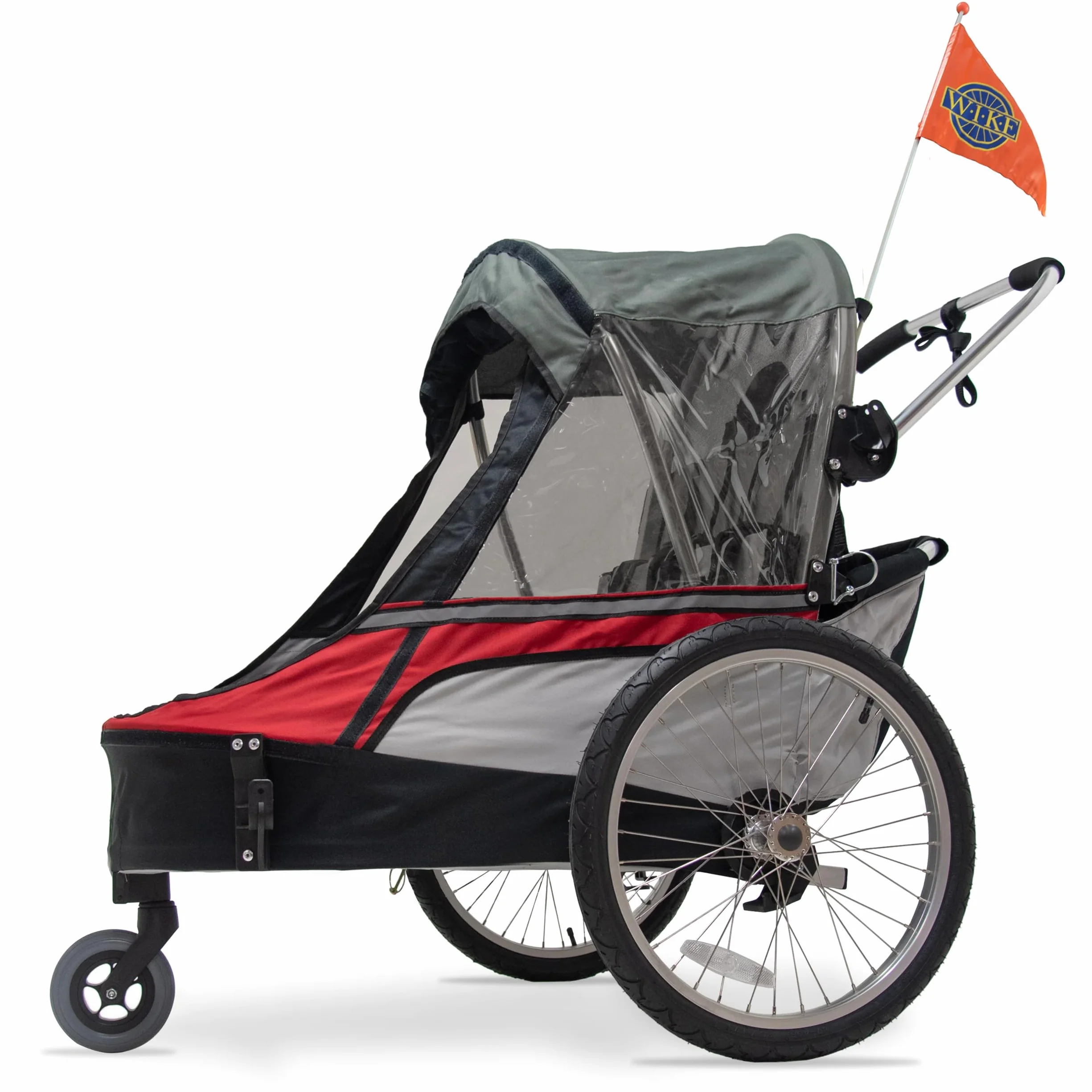 Wike Podwójna przyczepka rowerowa Premium - czerwona/szara (spacer + jogging)