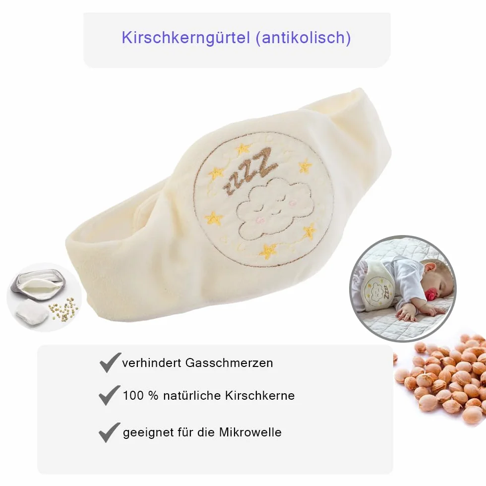 Babyjem Poduszka z Pestkami Wiśni – Regulowana Wielkość Poduszki Rożgrzewającej dla Niemowląt – Idealnie Nadaje Się do Bólu Brzucha i Wzdęć – Poduszka Orkiszowa z Ziarnami ze 100% Bawełny