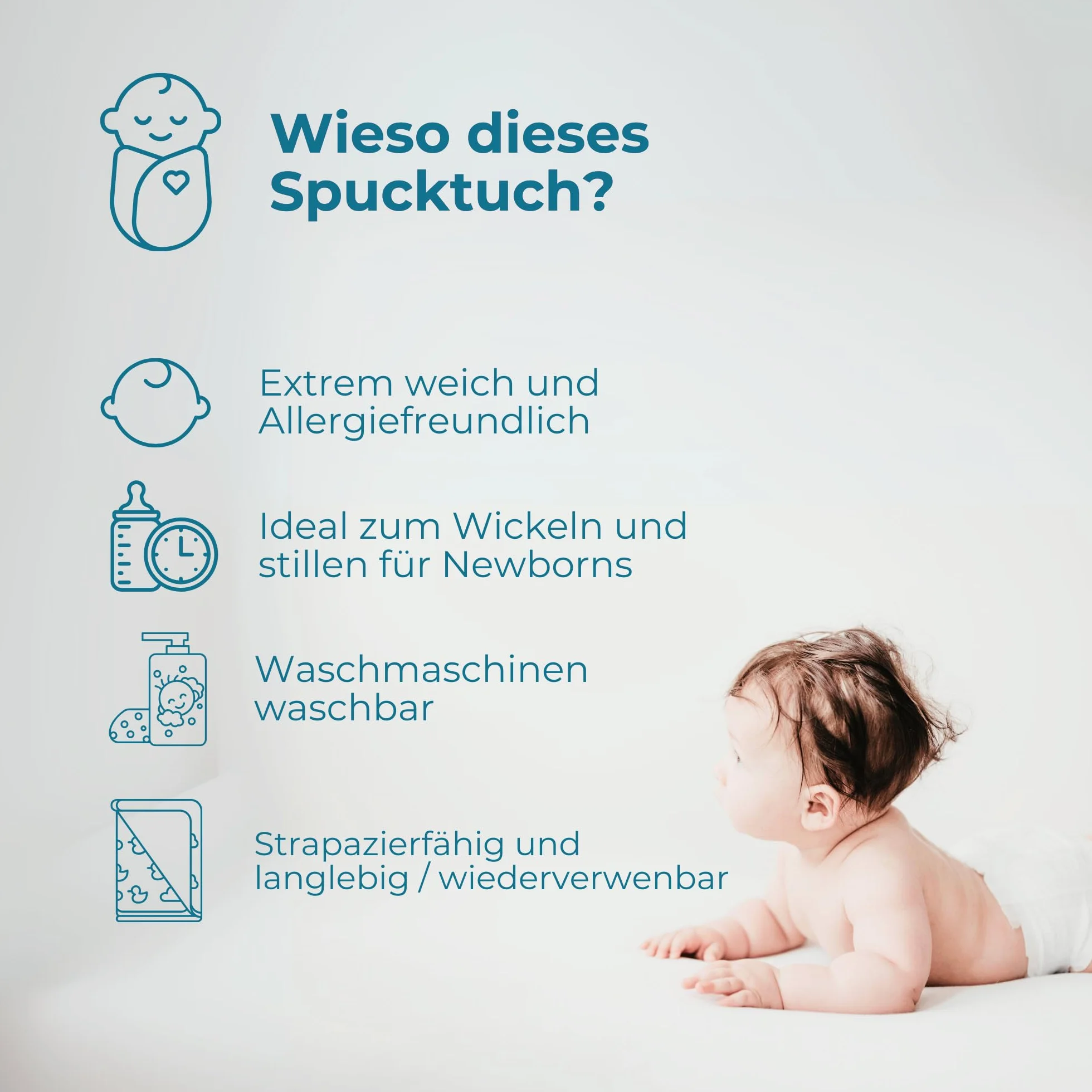 Pieluchy muślinowe, 70 x 70 cm, 5 sztuk, 100% bawełna, certyfikat Öko-Tex® (akwamaryna)