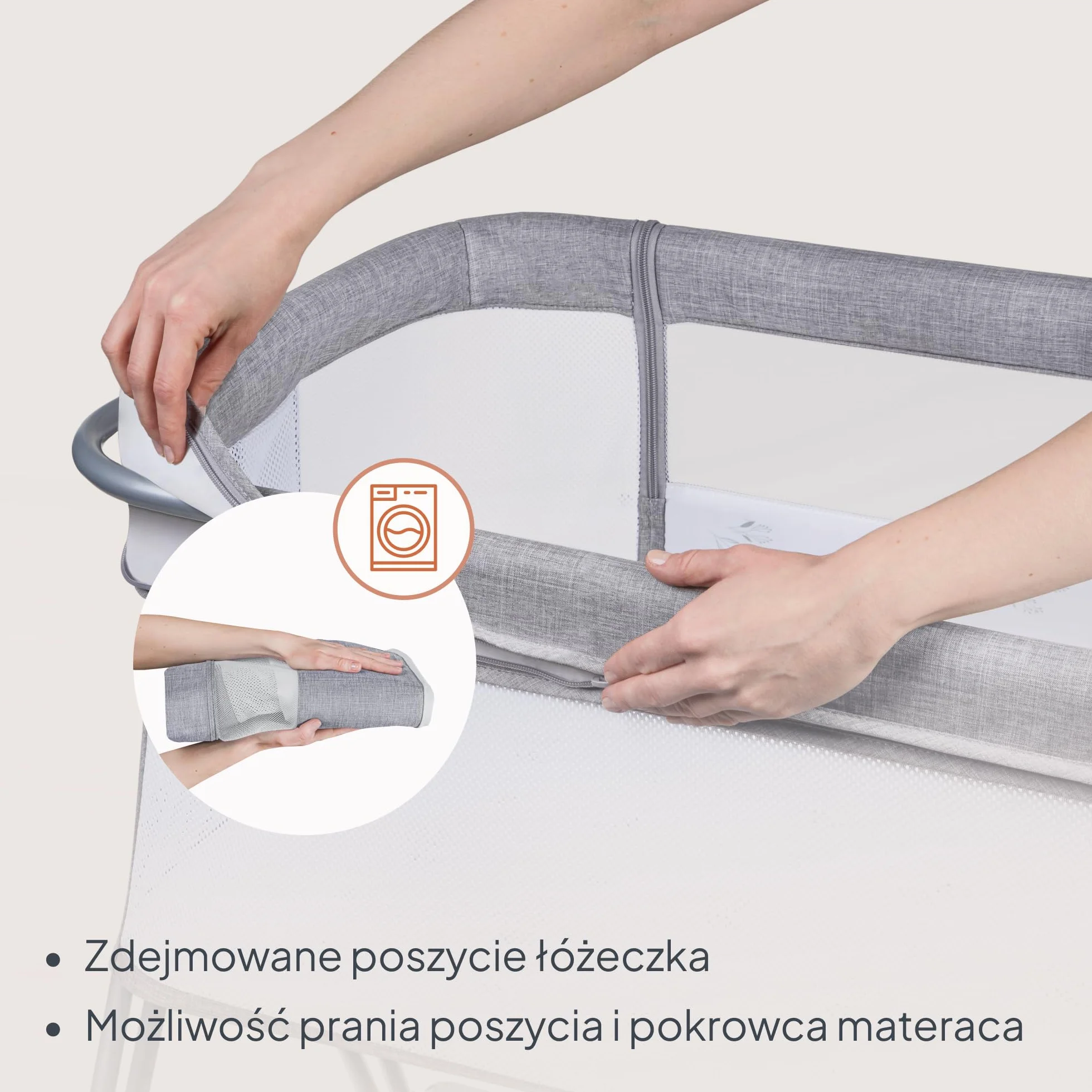 LIONELO Luna przenośne łóżeczko dostawne z materacykiem, co-sleeping, od noworodka do 9 kg. Regulowana wysokość i pochył, 4 kółka z blokadą, mocowanie do łóżka rodziców, przewiewne