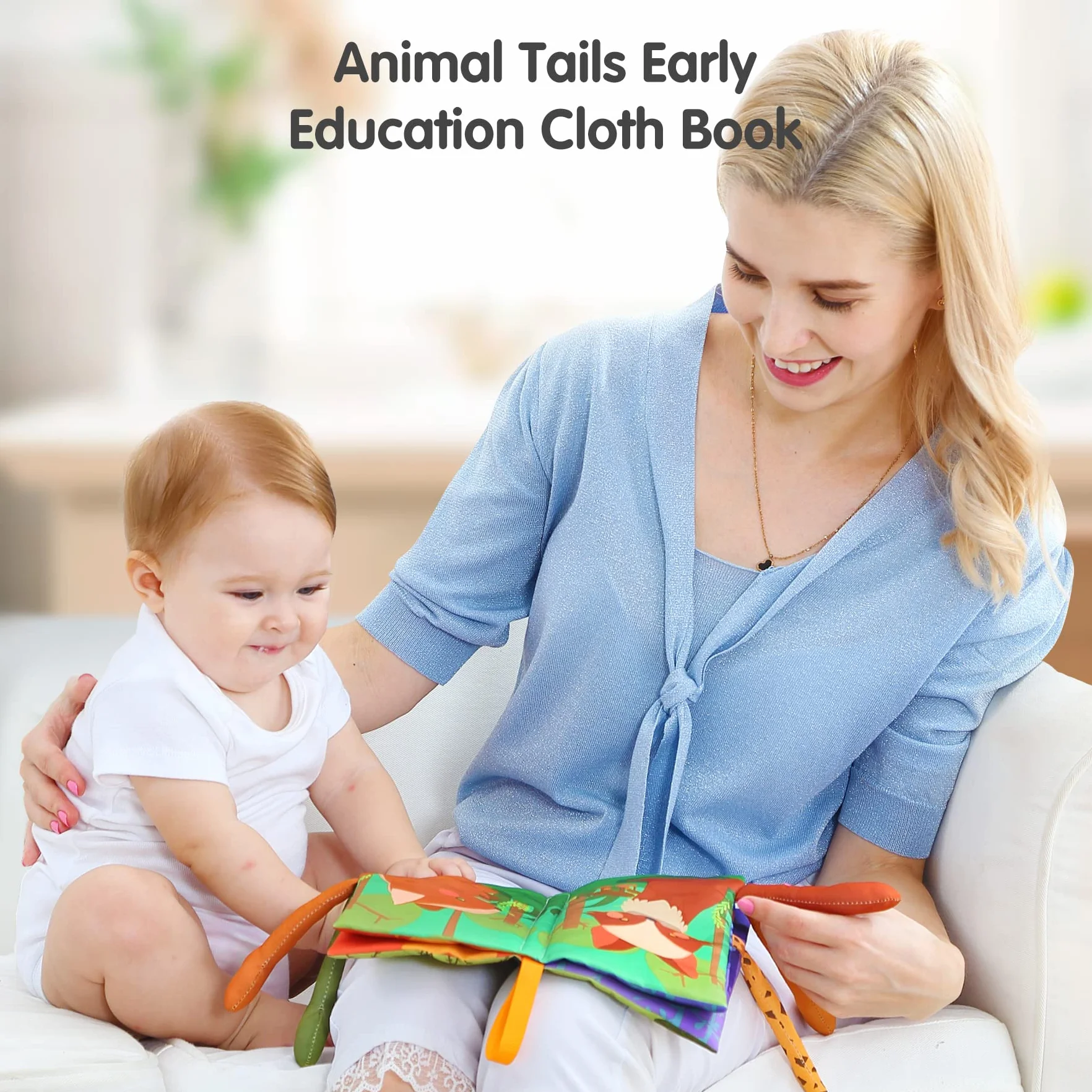 TUMAMA KIDS Baby Clolth Dierenboek, Książki z tkaniny, sensoryczna książka miękkie zabawki 3D ogony dżungli, piszczący i marszczący dźwięk, Książka do kąpieli wczesna nauka 0-3-6-9-12-18 miesięcy