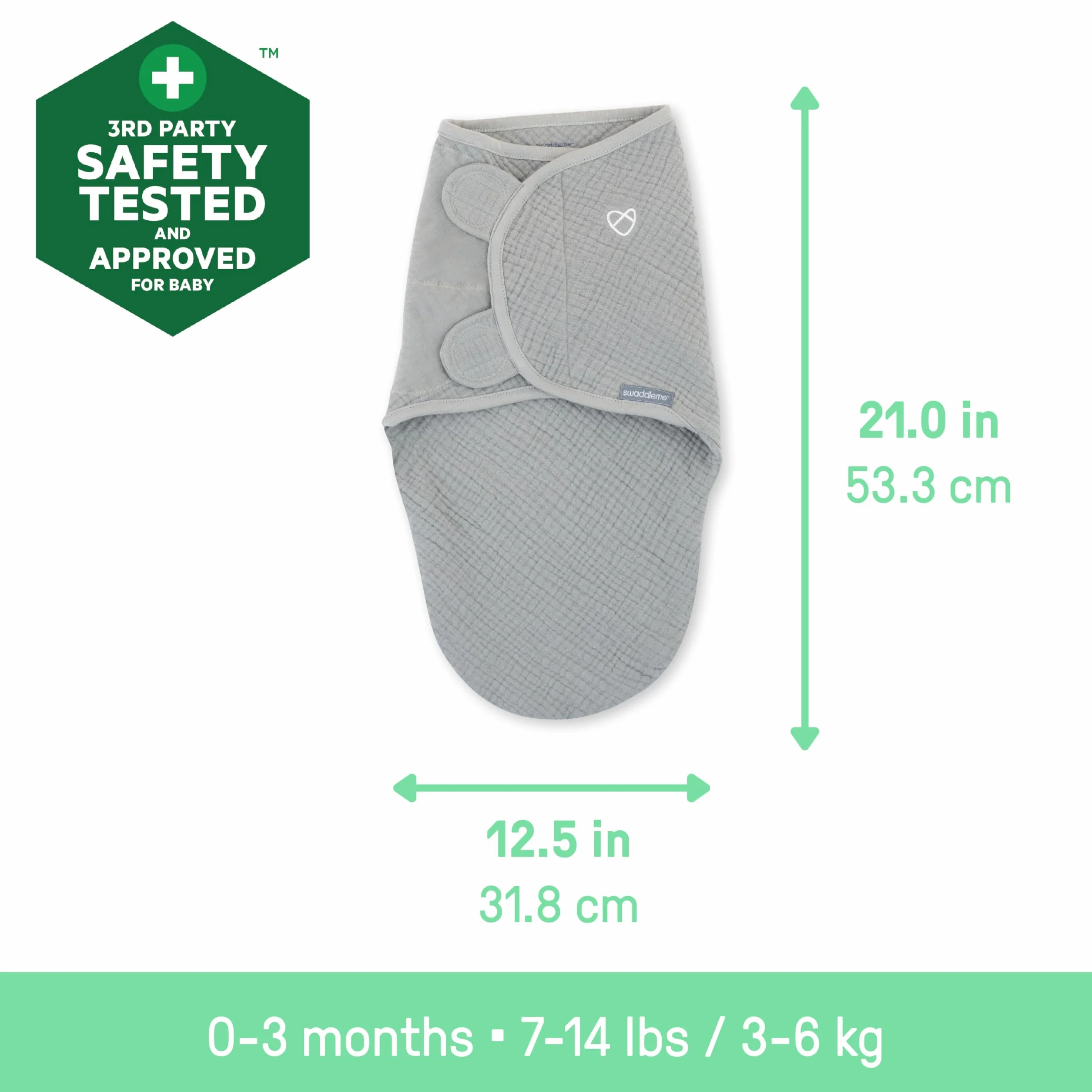 SwaddleMe by Ingenuity, oryginalny muślin, rozmiar 0-3 miesiące, 3,2-6,4 kg, 1 szt., 1,0 TOG - granit