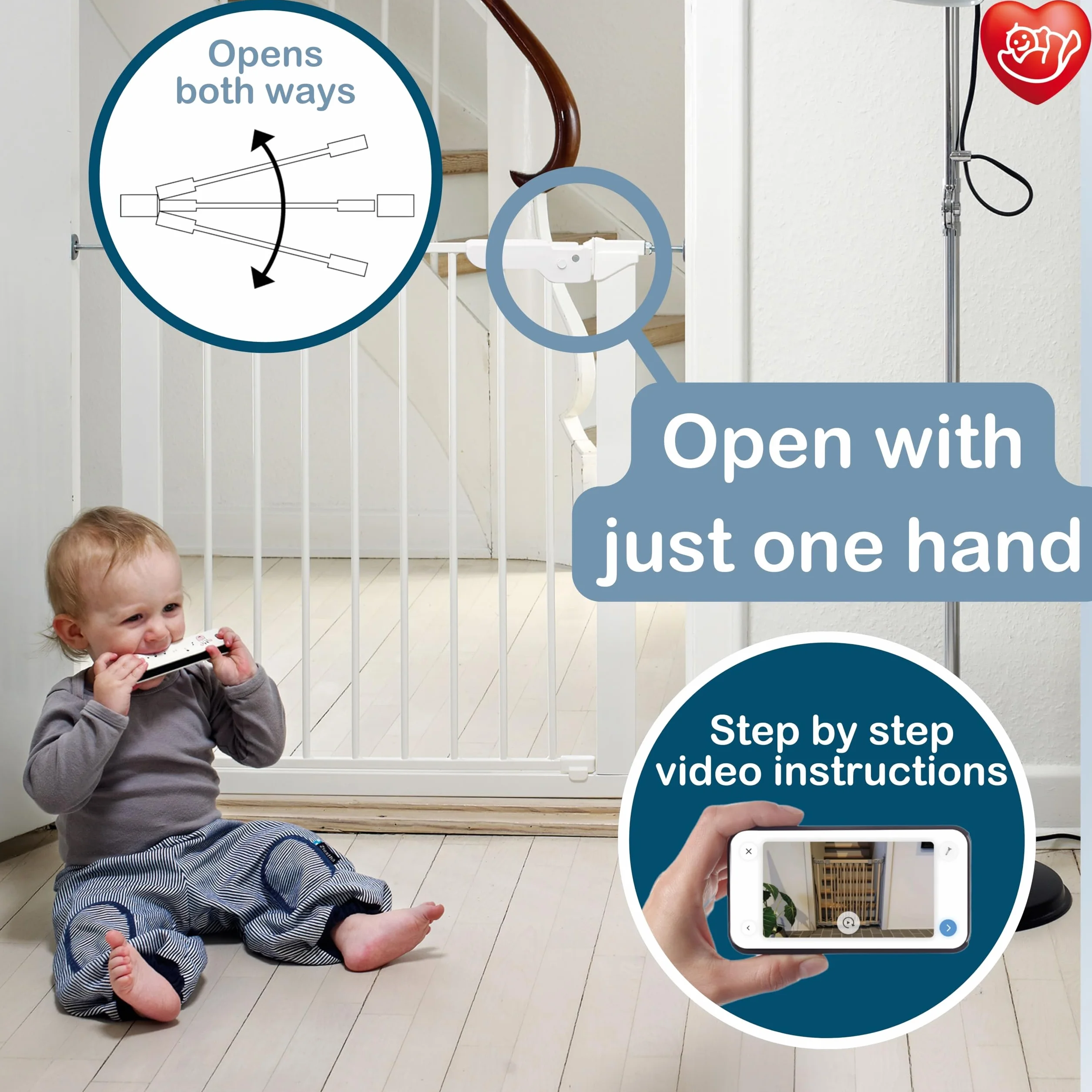 BabyDan Premier siatka ochronna do drzwi do zaciskania, 112-119,3 cm – wyprodukowana w Danii i z atestem TÜV, kolor: biały