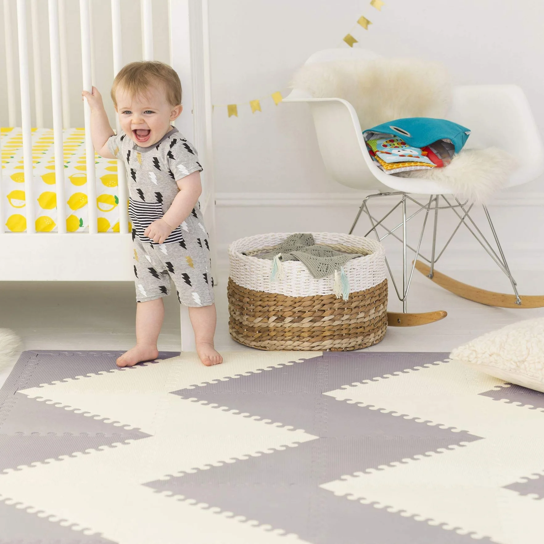 Skip Hop Playspot Geo Foam Floor Tiles, Grey/Cream