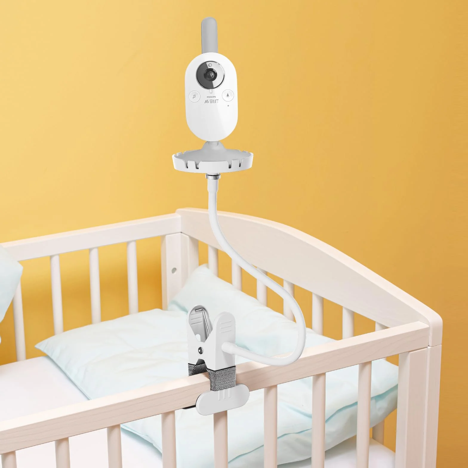 Uchwyt do monitora dla niemowląt dla Philips Avent Babyphone SCD843/26, SCD833/26, SCD891/26, SCD630/26 – Elastyczny klips do wideo monitora dla niemowląt, obrotowy o 360°, bez wiercenia, montaż na
