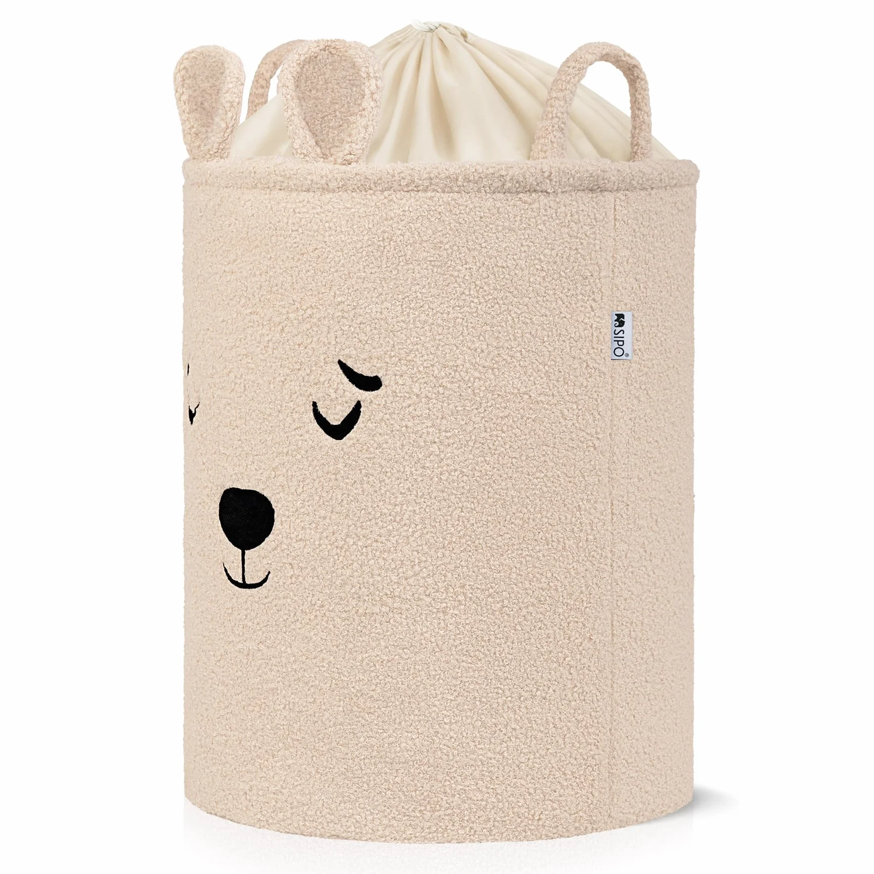 SIPO Organizer Do Przechowywania Zabawek XL Pojemny Kosz na Zabawki Motyw Zwierzęcy Beżowy Miś Dla Dzieci Do Pokoju Dziecięcego Premium Boucle Pluszowy Zamykany Ściągaczem 43L