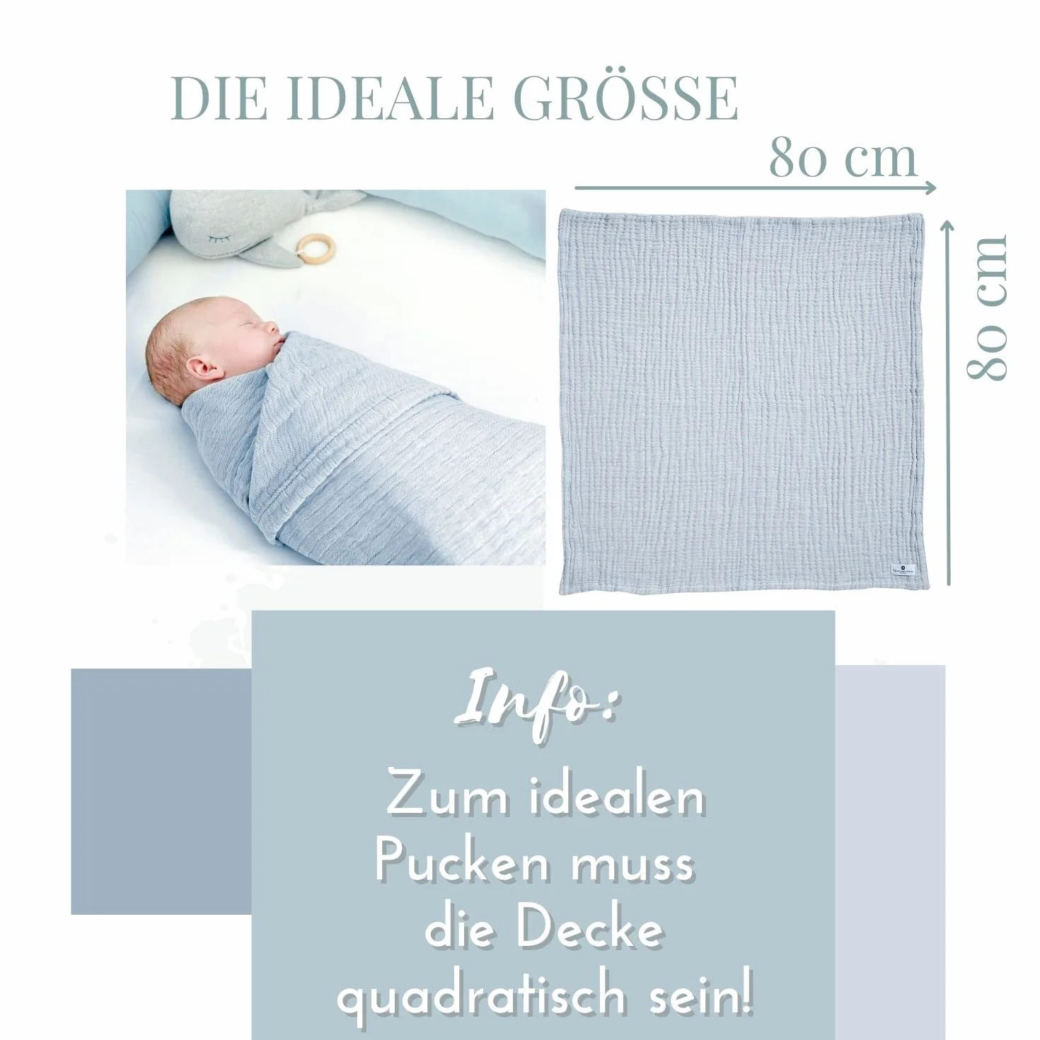Nordic Coast® muślinowy koc duży – kocyk do raczkowania dla niemowląt w kolorze niebieskim – 90 x 120 cm – 100% bawełna Oeko Tex® – 4-warstwowy – chusta muślinowa – przytulny koc na podróż – bardzo miękki