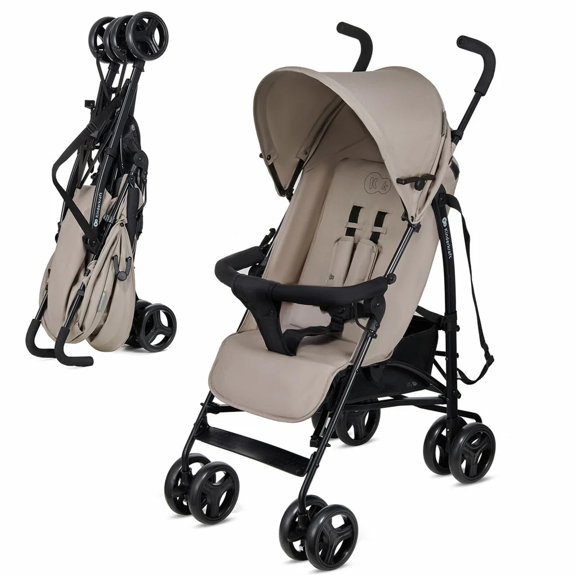 Kinderkraft TIK Wózek dziecięcy, leżak, wózek sportowy, lekki – 6,5 kg, obrotowe koła przednie, regulowany uchwyt, bezstopniowa regulacja oparcia, szybkie składanie, do 17 kg, beżowy