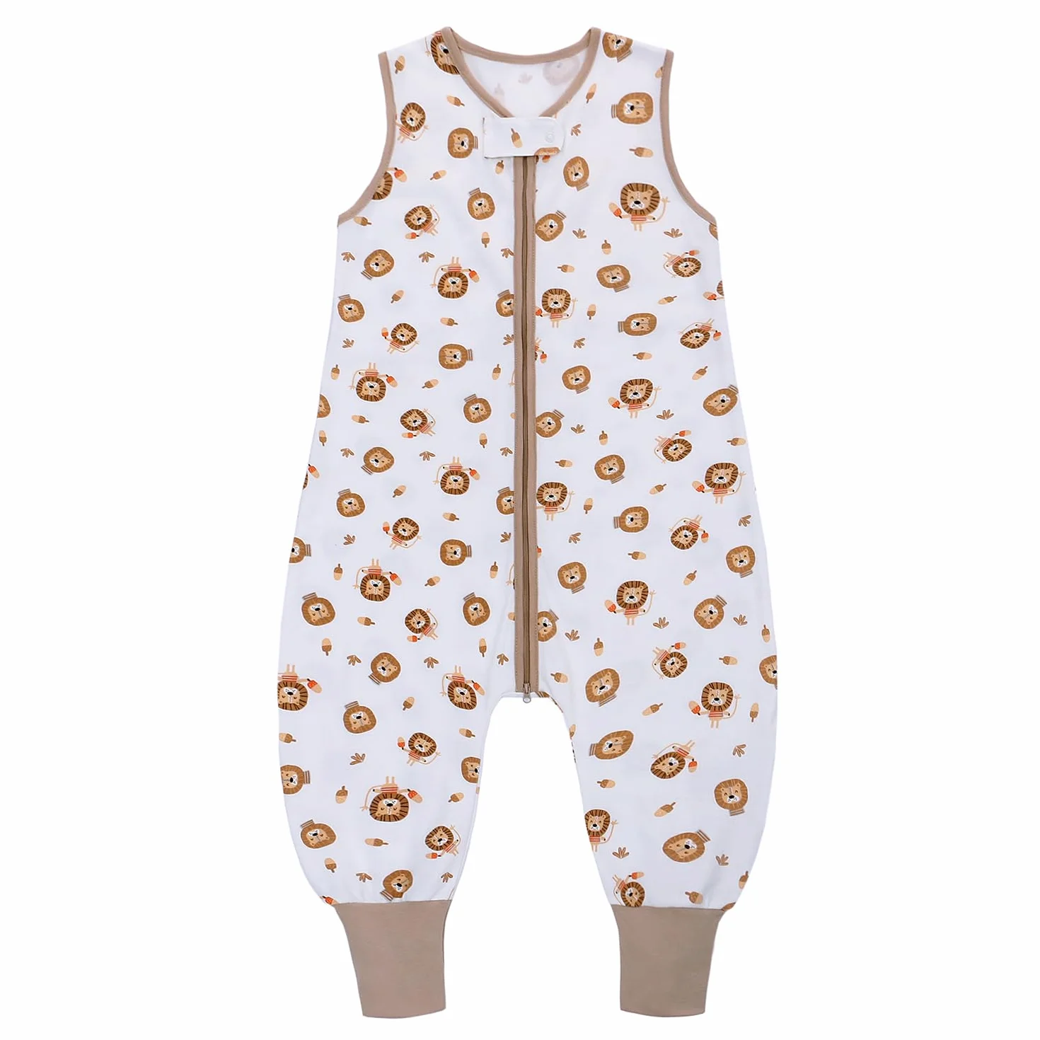 Miracle Baby Śpiwór letni z nogami, 0,5 tog, 100% bawełna, dla chłopców i dziewcząt (biały - lew, M/1-2T)