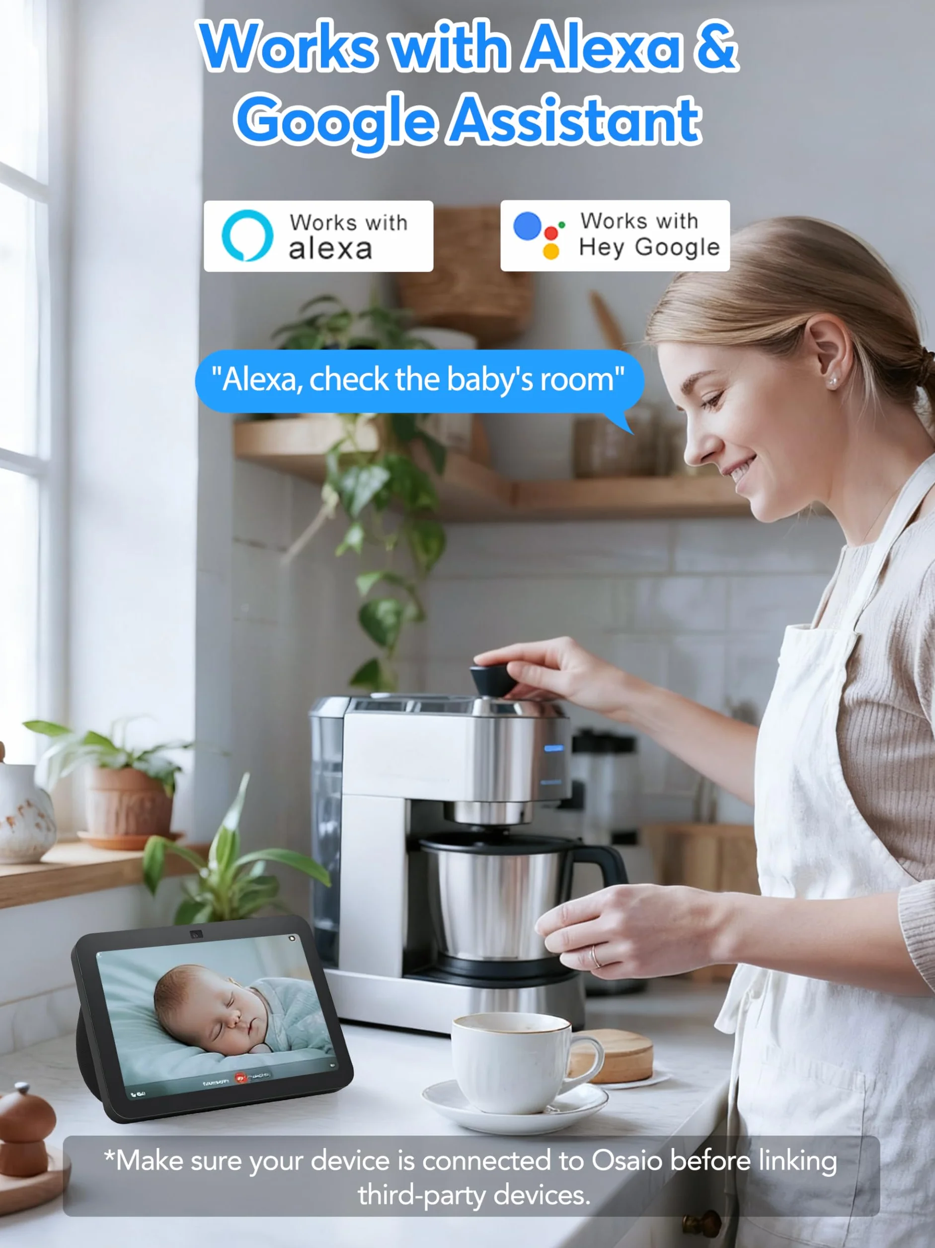 Kamera Wewnętrzna 2K 3MP, WiFi Niania i Kamera dla Zwierząt z Wykrywaniem Ruchu, Dwukierunkowy Dźwięk, Nocne Widzenie, Kompatybilna z Alexa i Google Assistant, SD/Cloud, Tylko WiFi 2,4GHz