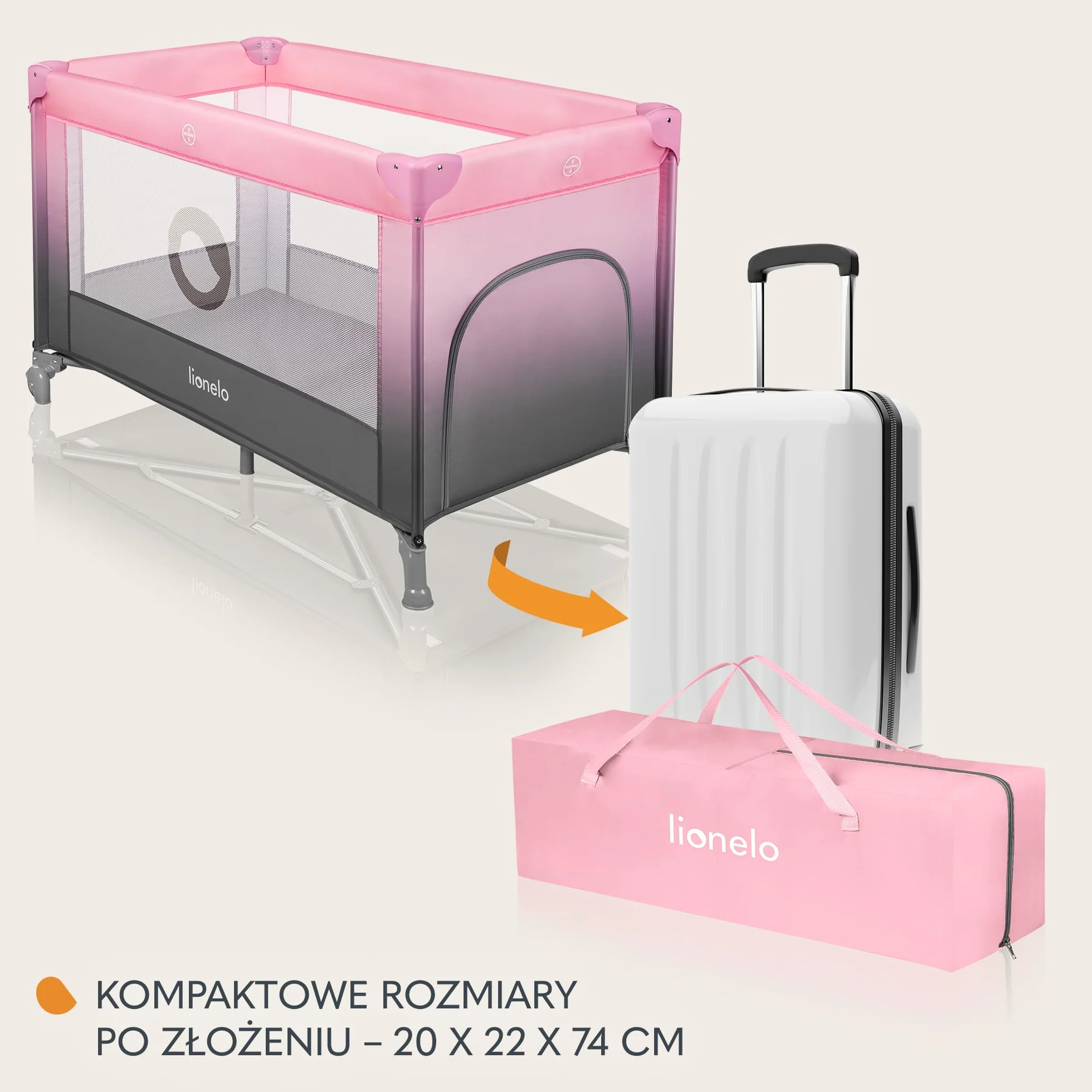 Lionelo Stefi 2 w 1 łóżeczko turystyczne, łóżko dziecięce z przewijakiem, przewiewne ścianki, system LockGuard, łóżeczko przenośne do 15 kg, składane, torba transportowa