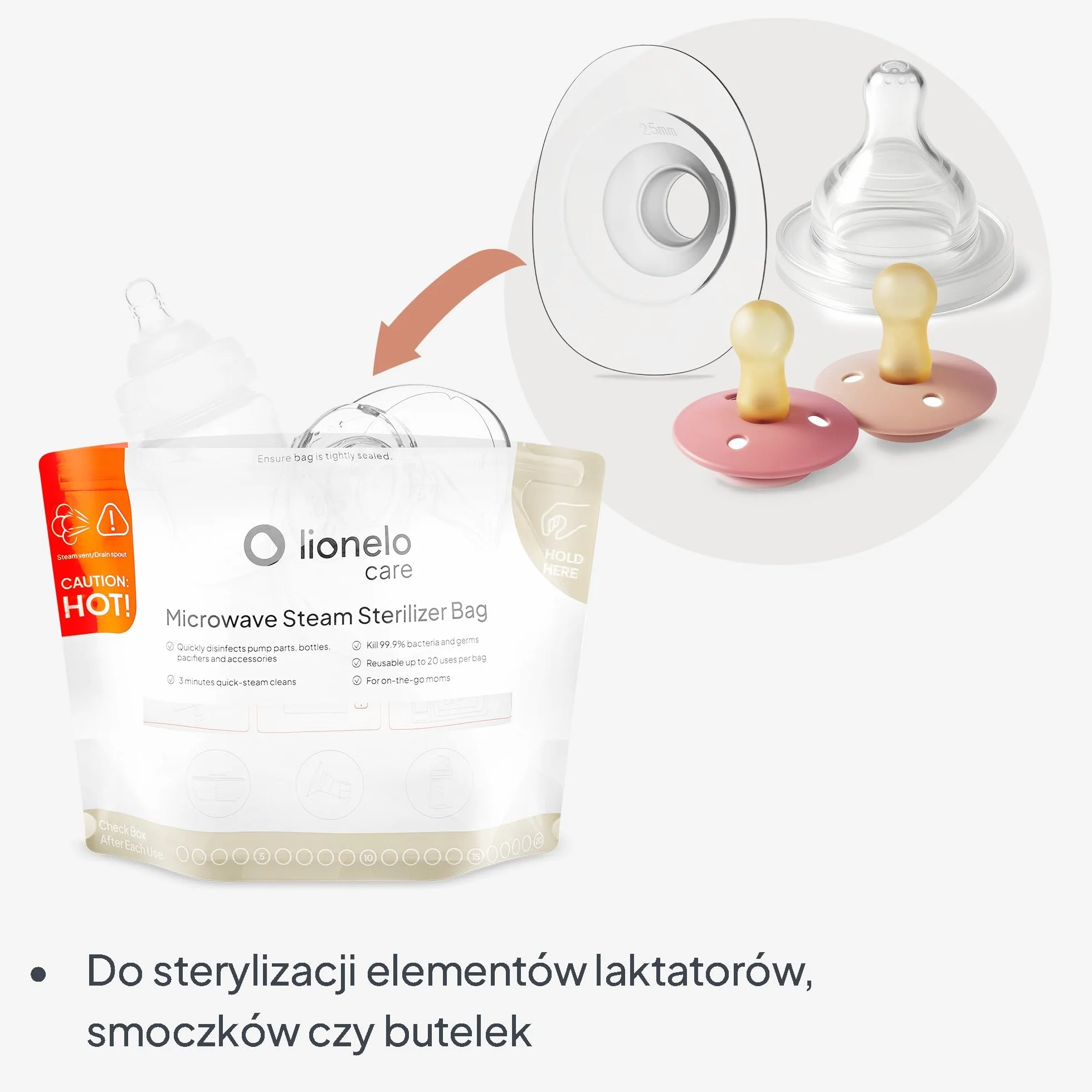 Lionelo Torebki do Sterylizacji Parowej ThermBag do Mikrofalówki, Sterylizator do Butelek dla Niemowląt, Smoczków, Laktatora, Podróżny, Woreczki 16 szt. Wielorazowe