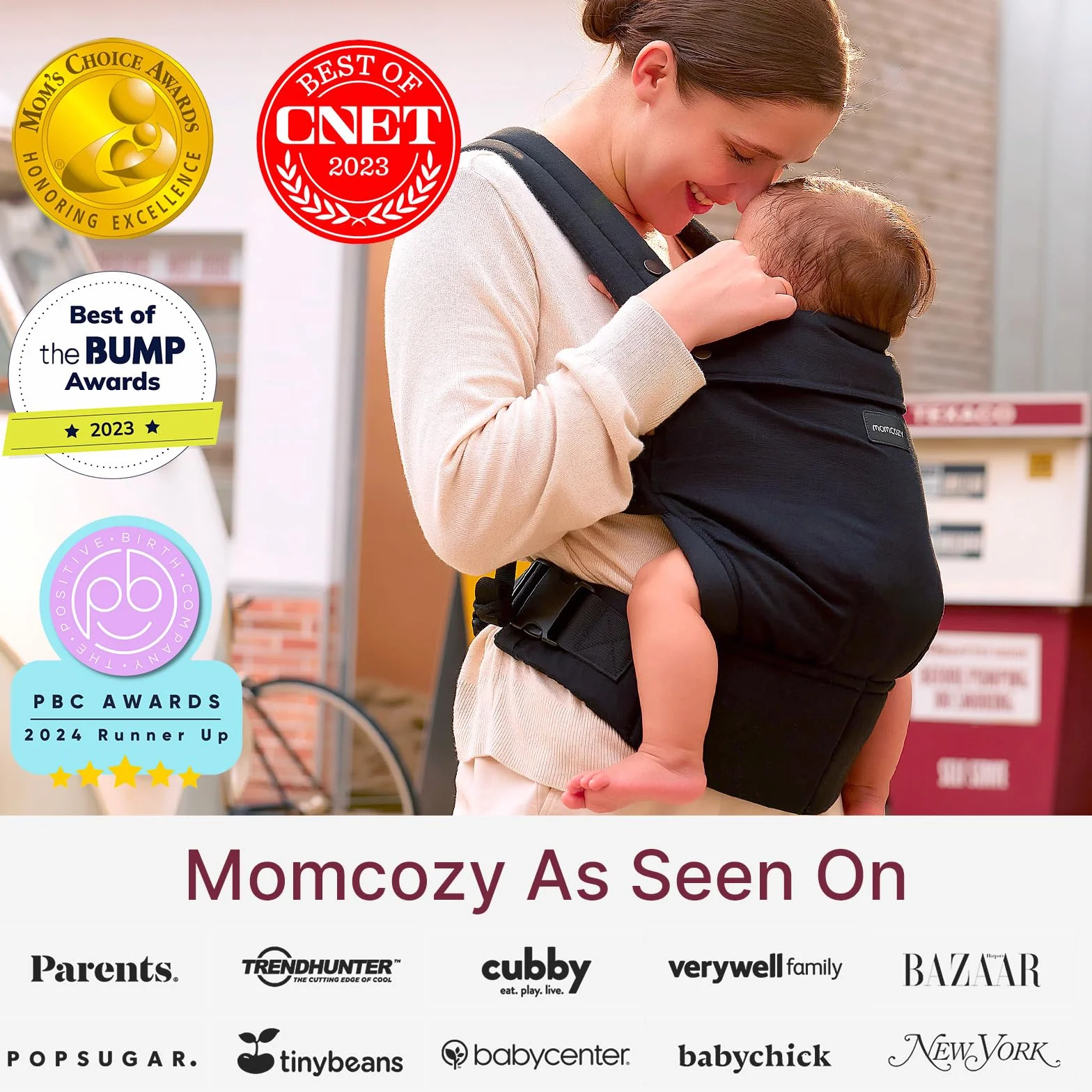 Chusta Momcozy - ergonomiczna, wygodna i lekka, dla dzieci w wieku od 3 do 20 kg (3-24 miesiące), łatwa do noszenia, idealna dla rodziców bez użycia rąk, czarna