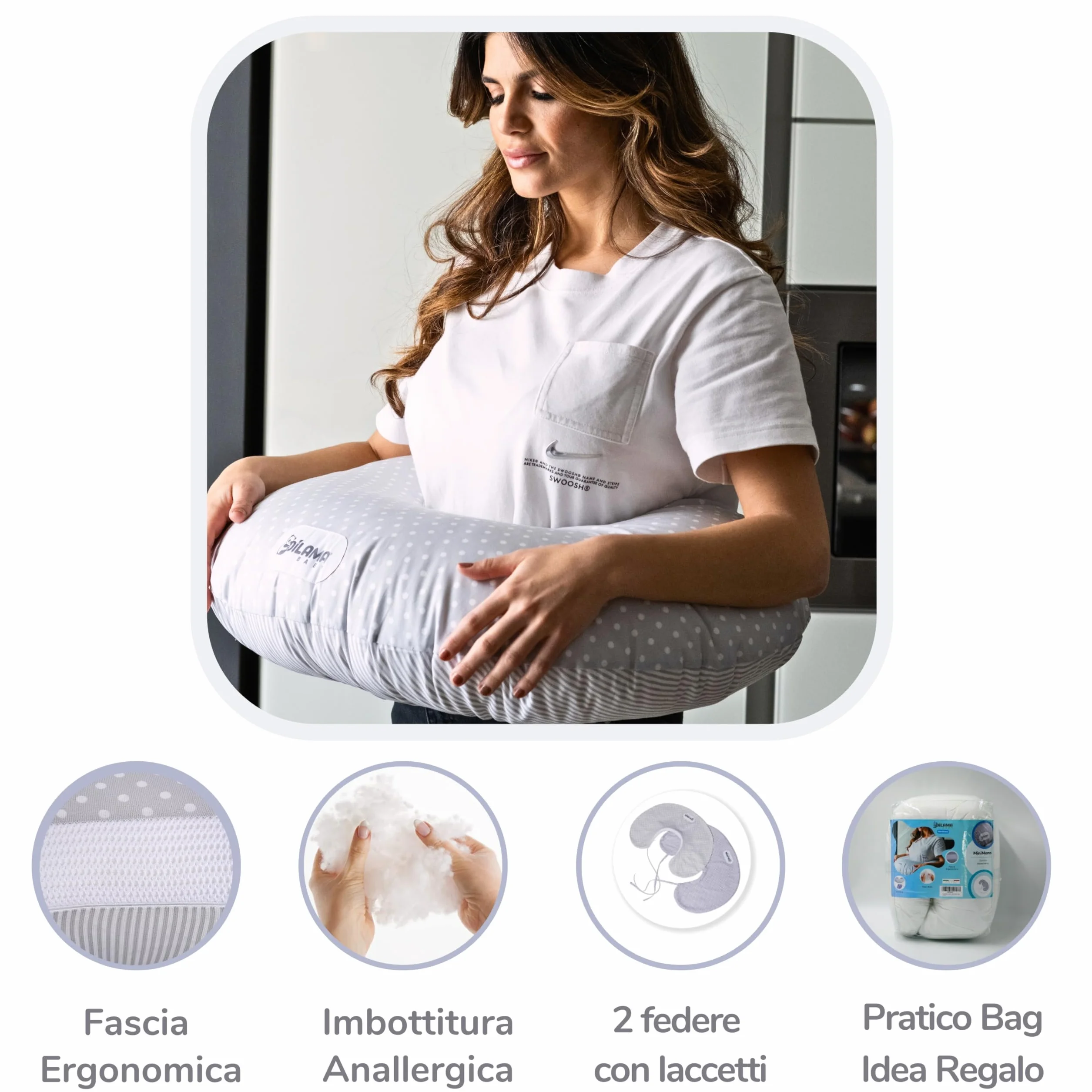 Dilamababy Poduszka do karmienia noworodka z 2 poszewkami na poduszki, wyprodukowana we Włoszech - Regulowane wypełnienie, paski zapewniające maksymalną przyczepność - 100% bawełniana poszewka na