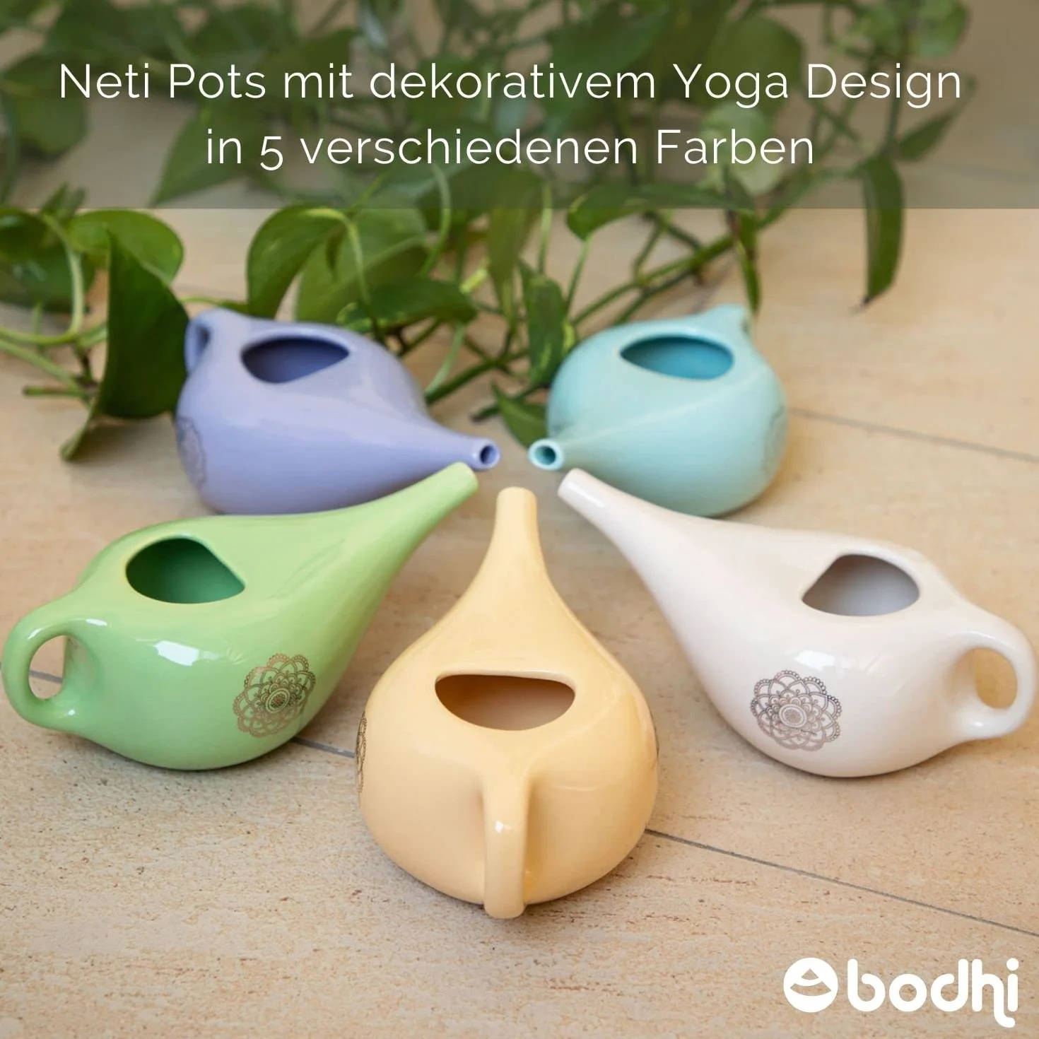 bodhi NETI POT - Bricco per il naso in ceramica Neti con mandala (argento), caraffa per il risciacquo del naso, Nethi Pot