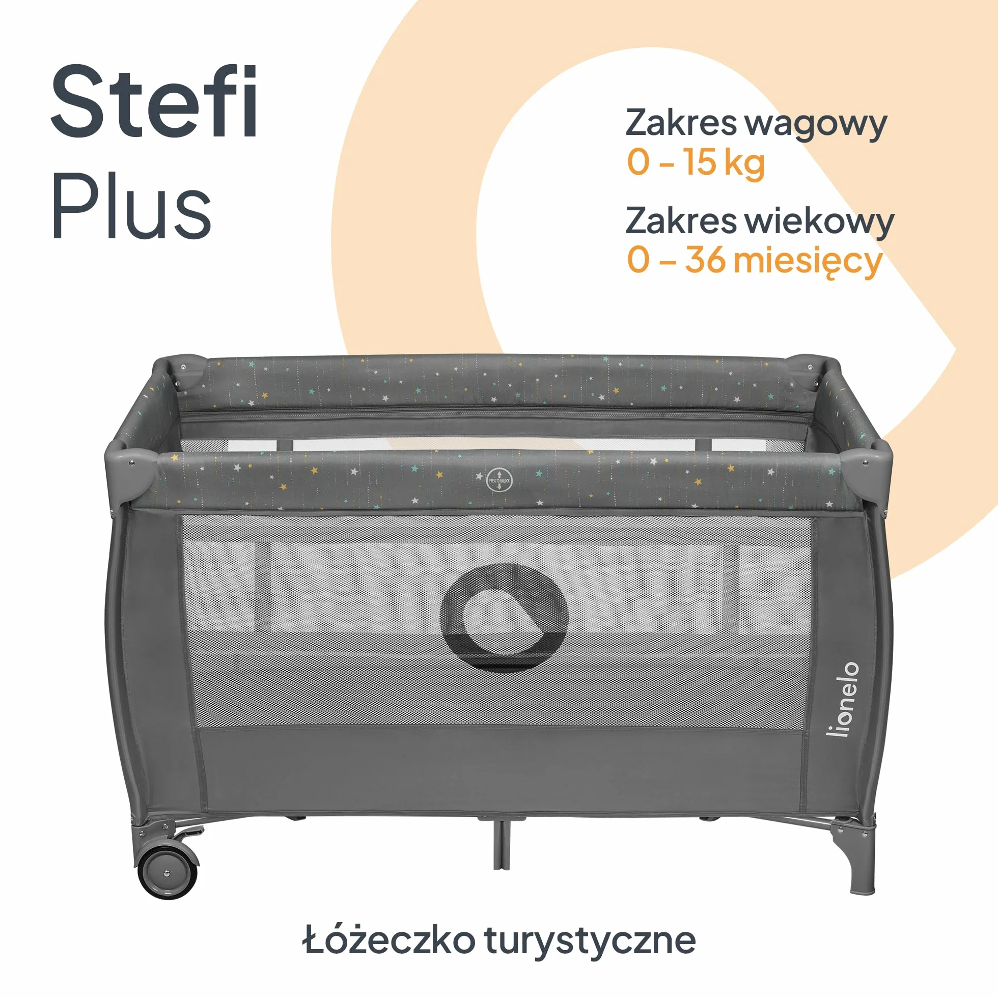 LIONELO Stefi Plus łóżeczko turystyczne 2 w 1 do 15 kg, łóżko dziecięce z materacem, boczne wejście z zamkiem błyskawicznym, wysokiej jakości materac piankowy, szybkie składanie