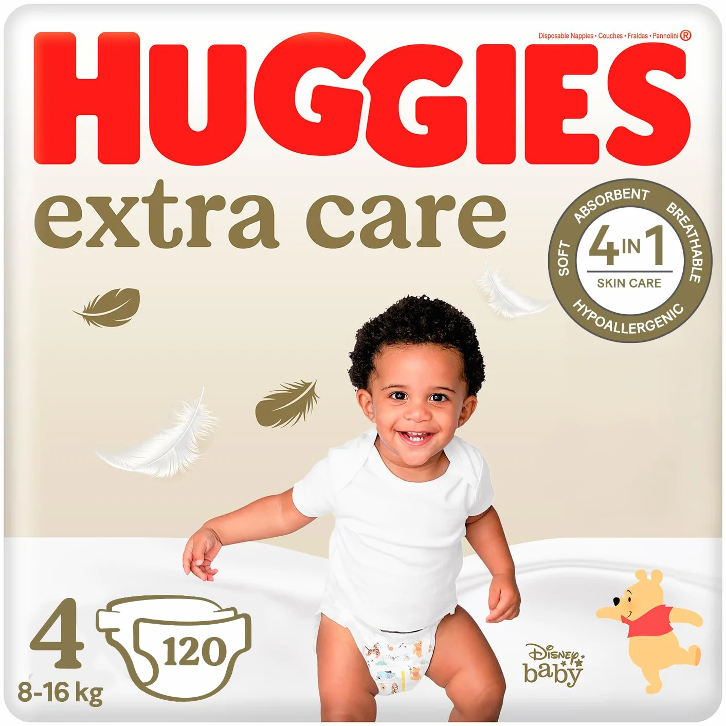 Huggies Extra Care Pieluchy rozmiar 4, (8-16 kg) 120 szt.