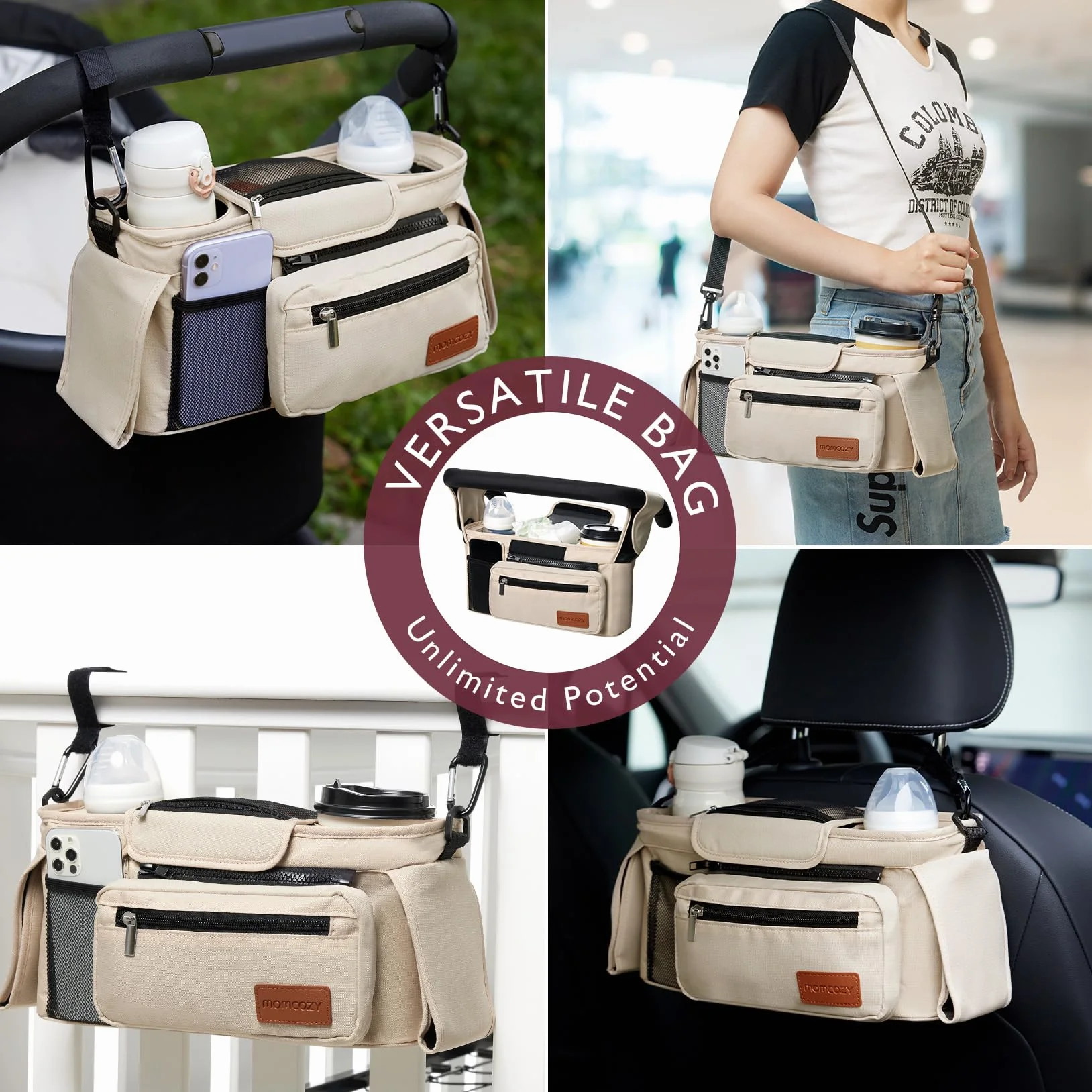 Momcozy wózek dziecięcy, uniwersalny organizer z izolowanym uchwytem na napoje, uchwytem na kubek, torba do wózka dziecięcego Momcozy Buggy, akcesoria do wózka dziecięcego z kieszenią na zamek