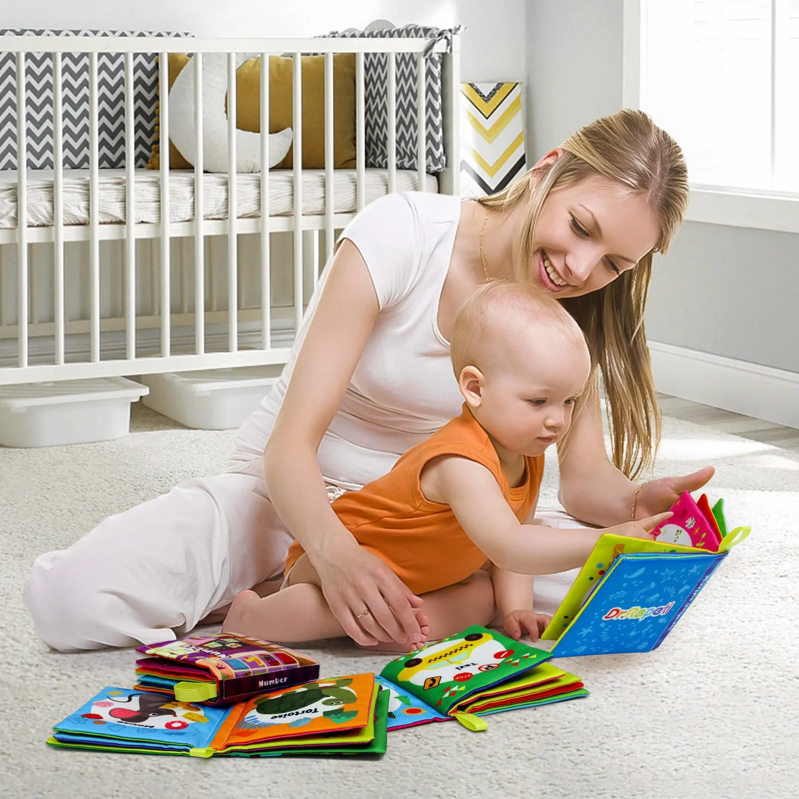 Dr.Rapeti 6 Pack Soft Books - Baby Sensory, Bath, Crinkle Books - Washable, Nontoxic Educational Learning Toy for Infant Toddler Kids