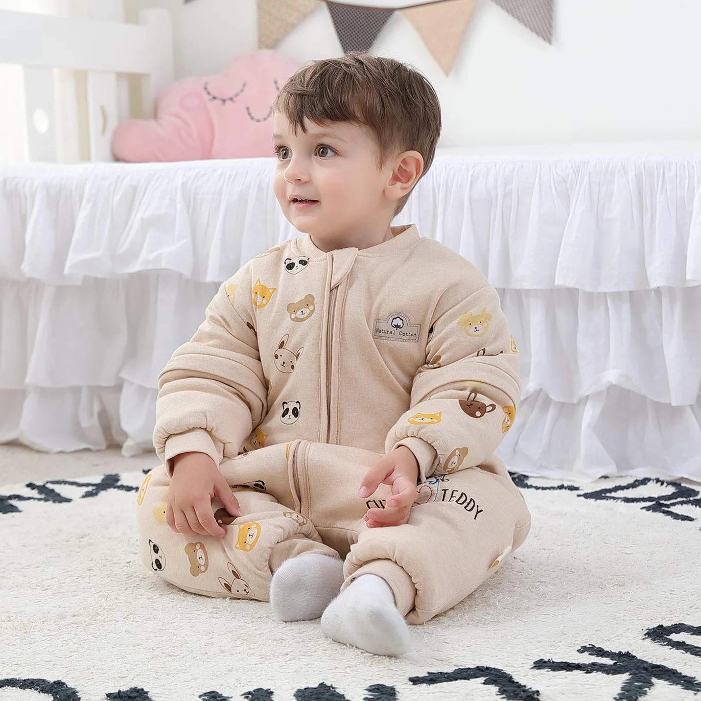 Mosebears Śpiwór niemowlęcy 2,5 TOG Unisex bawełniany śpiwór niemowlęcy z odpinanymi rękawami