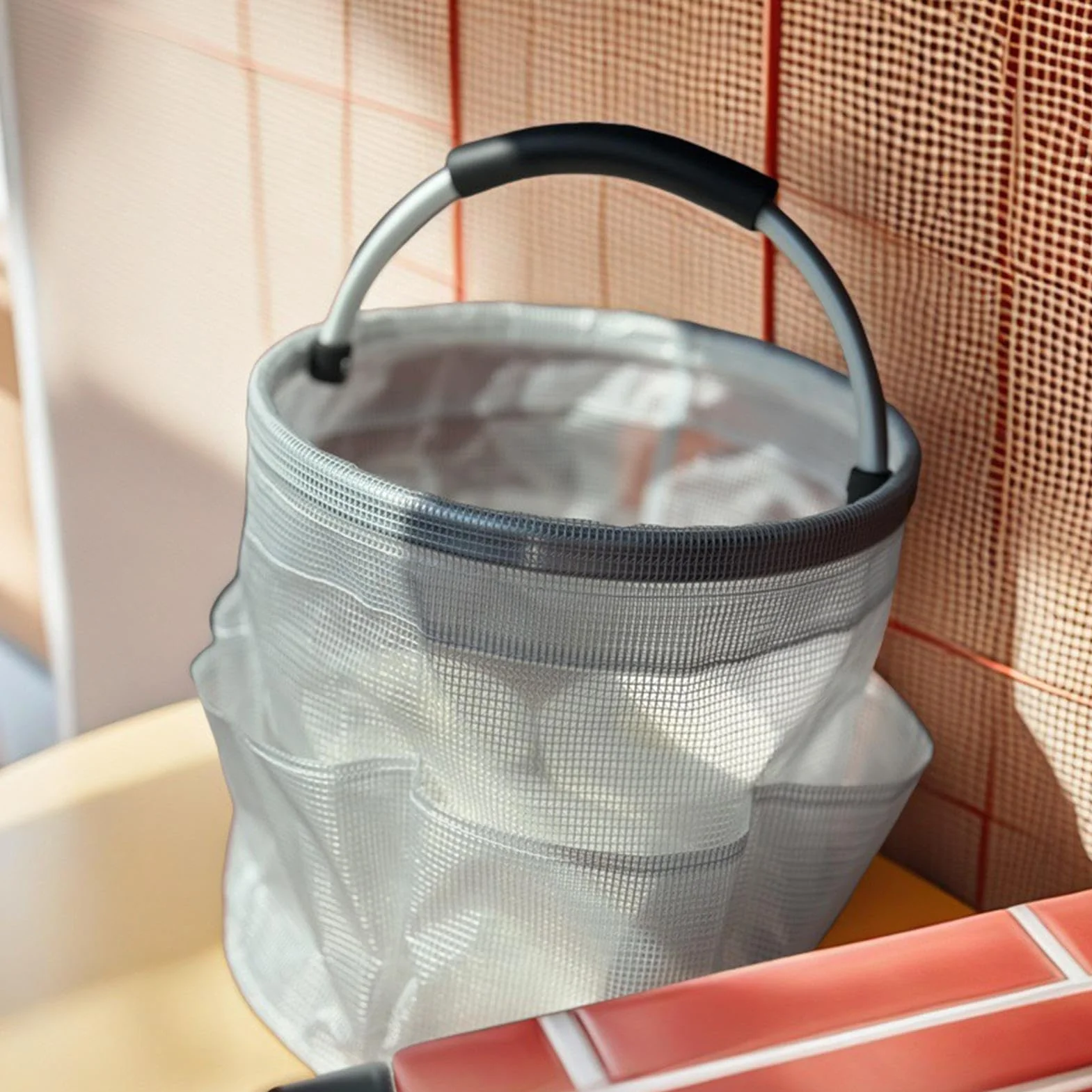 Cleaning Caddy Bag, Pvc Foldable Organizer, Water-Resistant Design, Mesh Drainage Bottom, Multipurpose Basket for Dorm Room, Beach, Gym, Bathroom, 11.02x15.35 inches